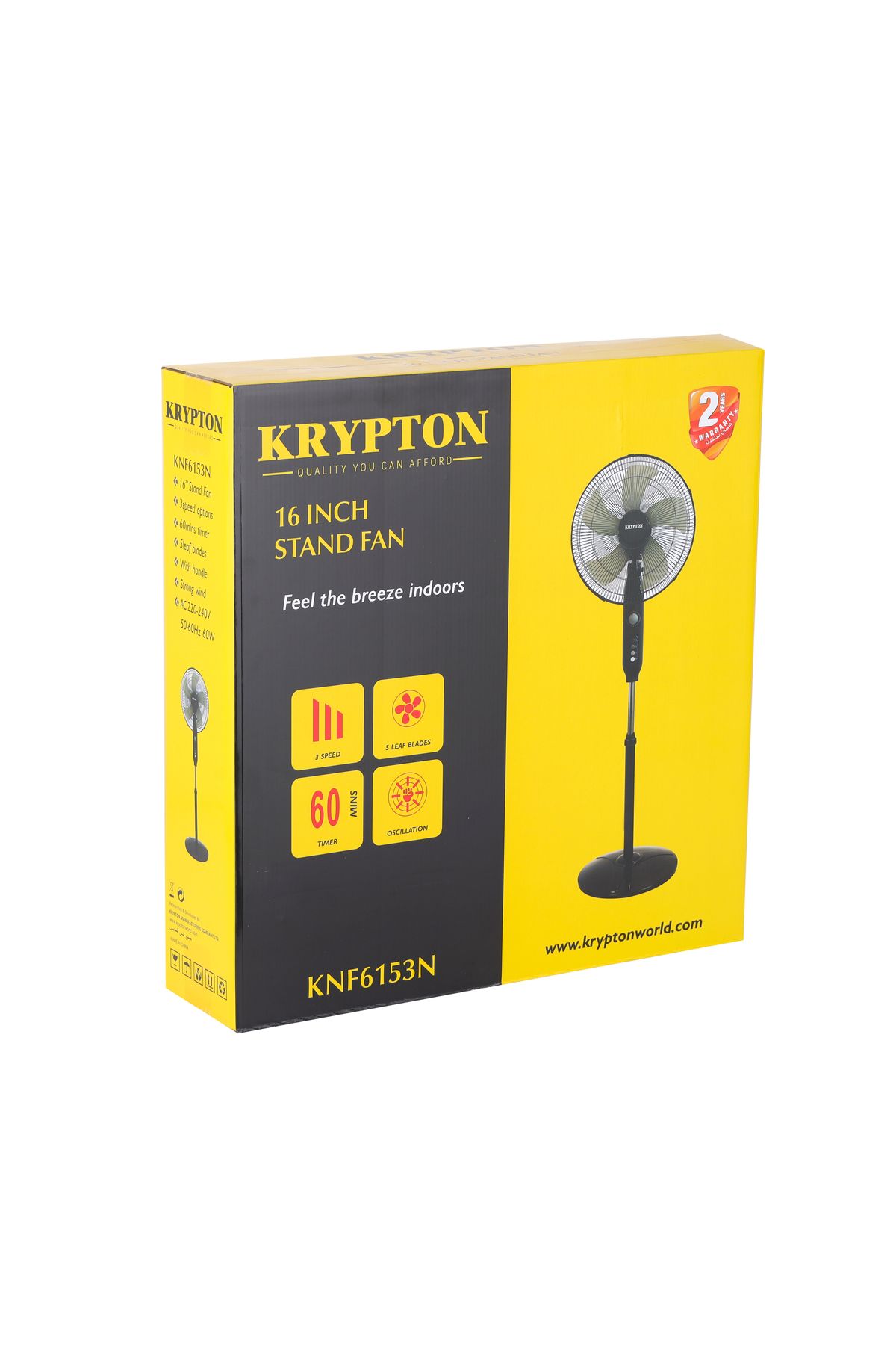 KRYPTON-16" Pedestal Fan – 3-speed, 5-blade Design, 60w Motor, 60-min Timer, Anti-rust Body 6