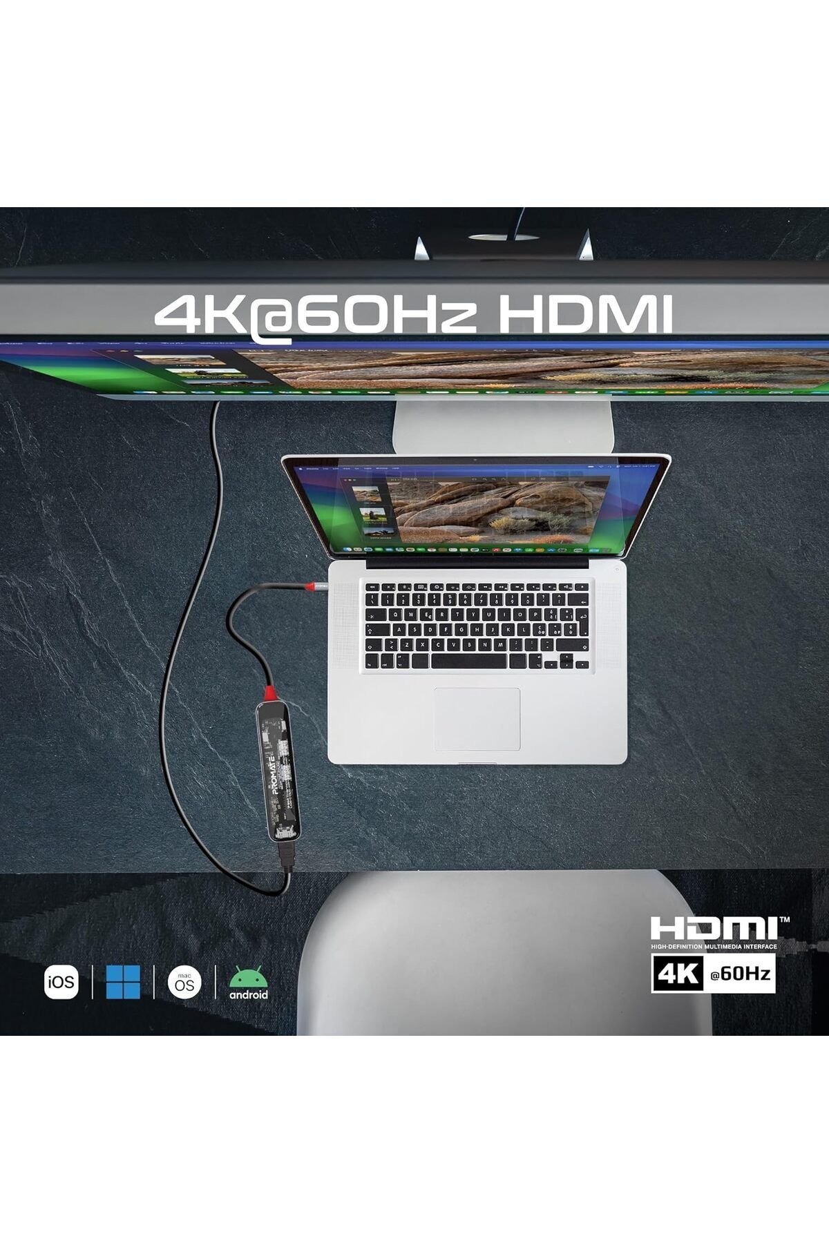 Promate-USB-C™ Hub, Premium Transparent 7-in-1 Multi-Display Hub with 4K HDMI, High Capacity 2TB S 7