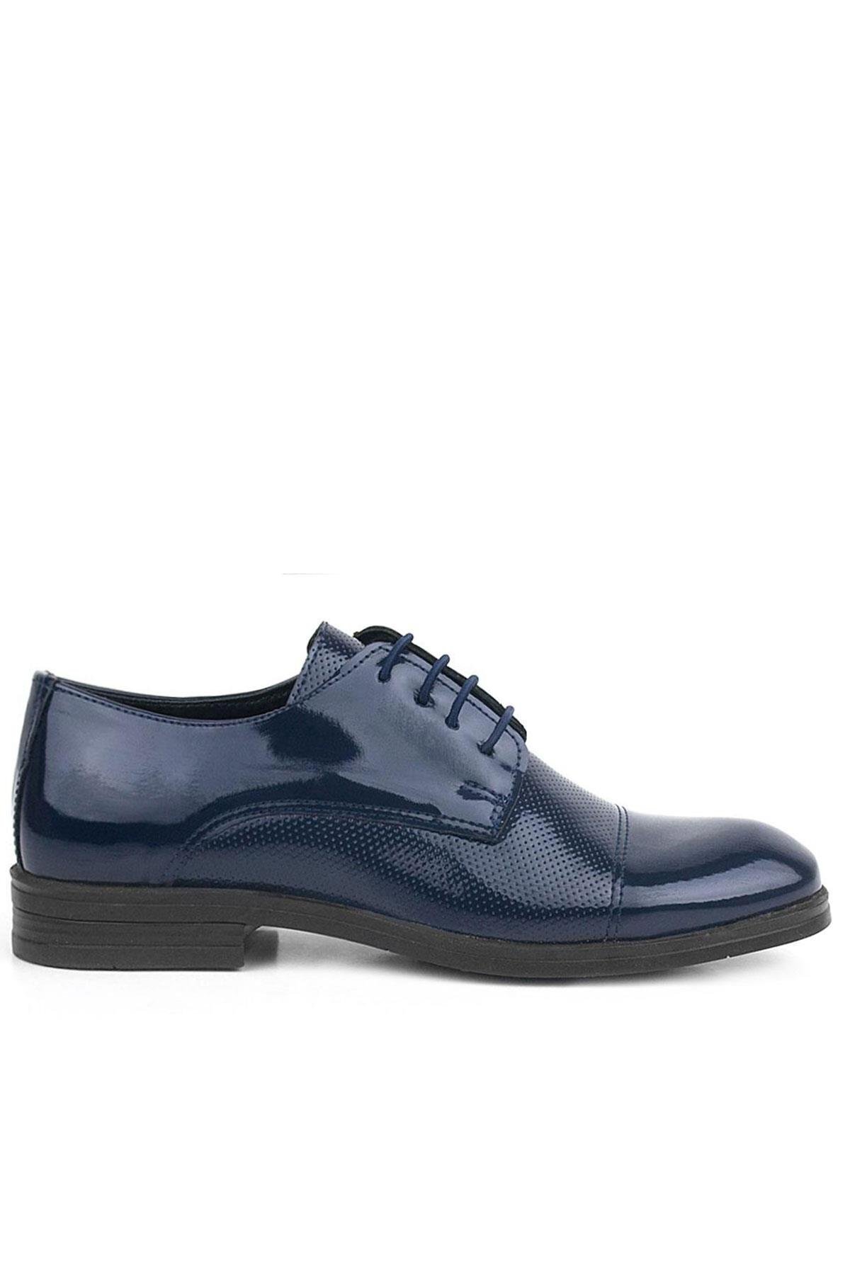 Rakerplus-Navy Blue Patent Leather Oxford Laced Classic Children's Shoes 4