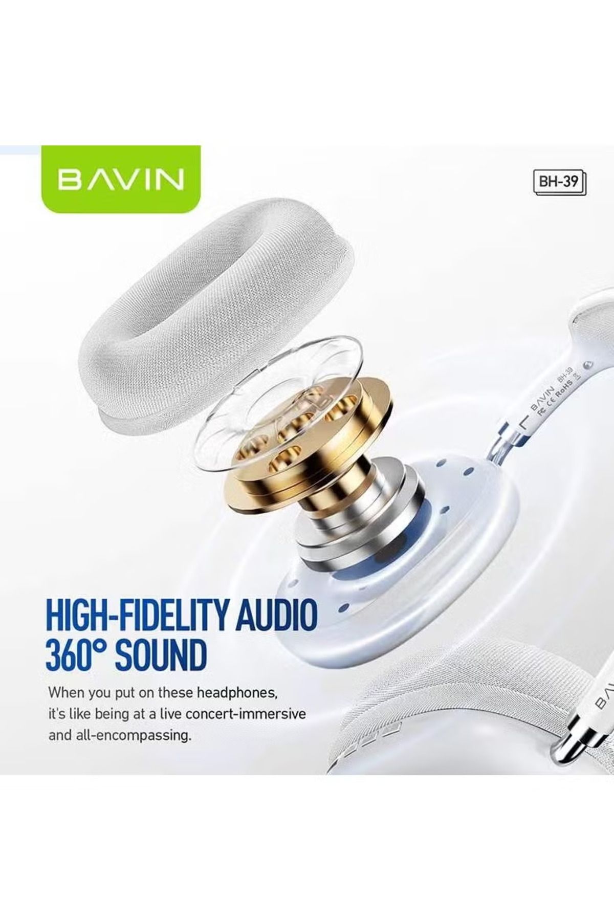Bavin-Wireless Bluetooth Headphones with Active Noise Cancellation and Built-in High-Quality Microphone fo 5