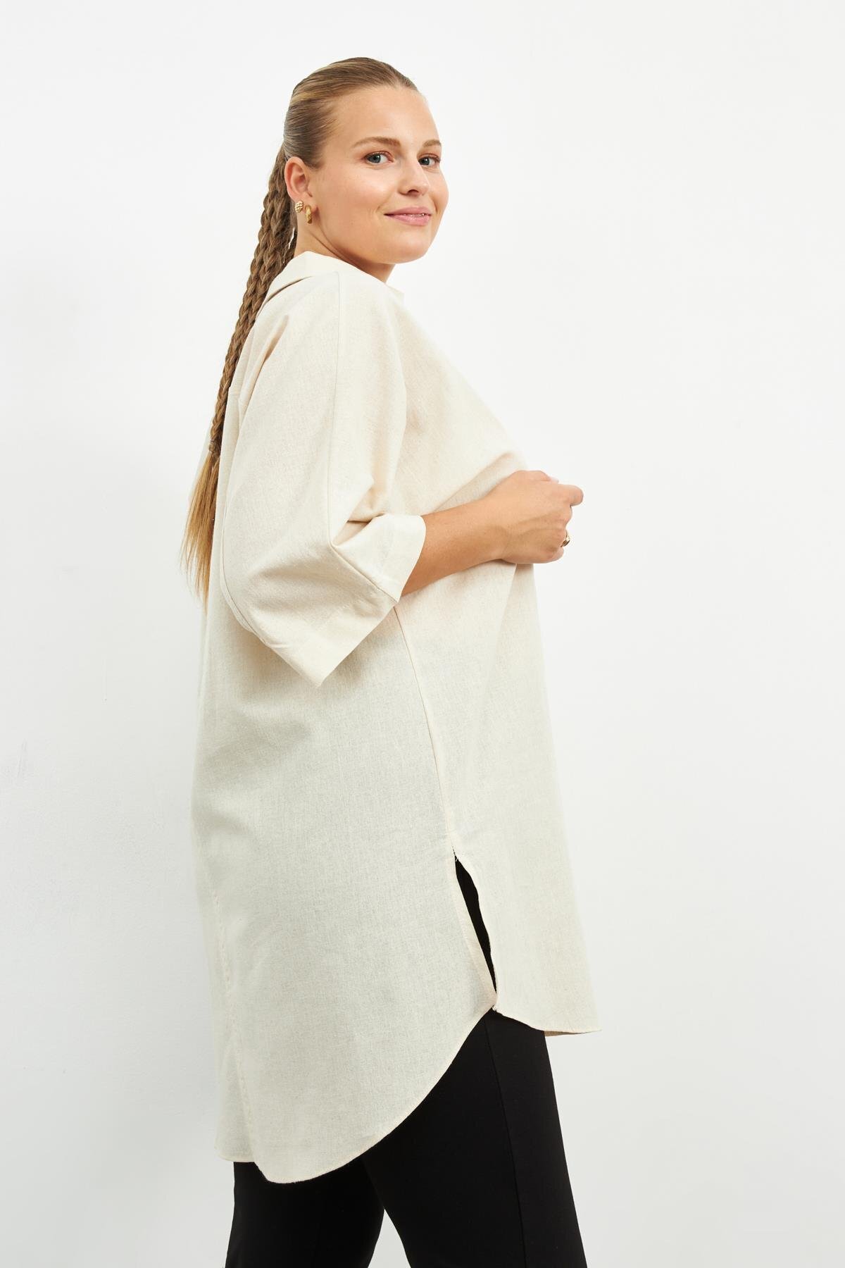 Curly-BEIGE SHIRT COLLAR TUNIC 4