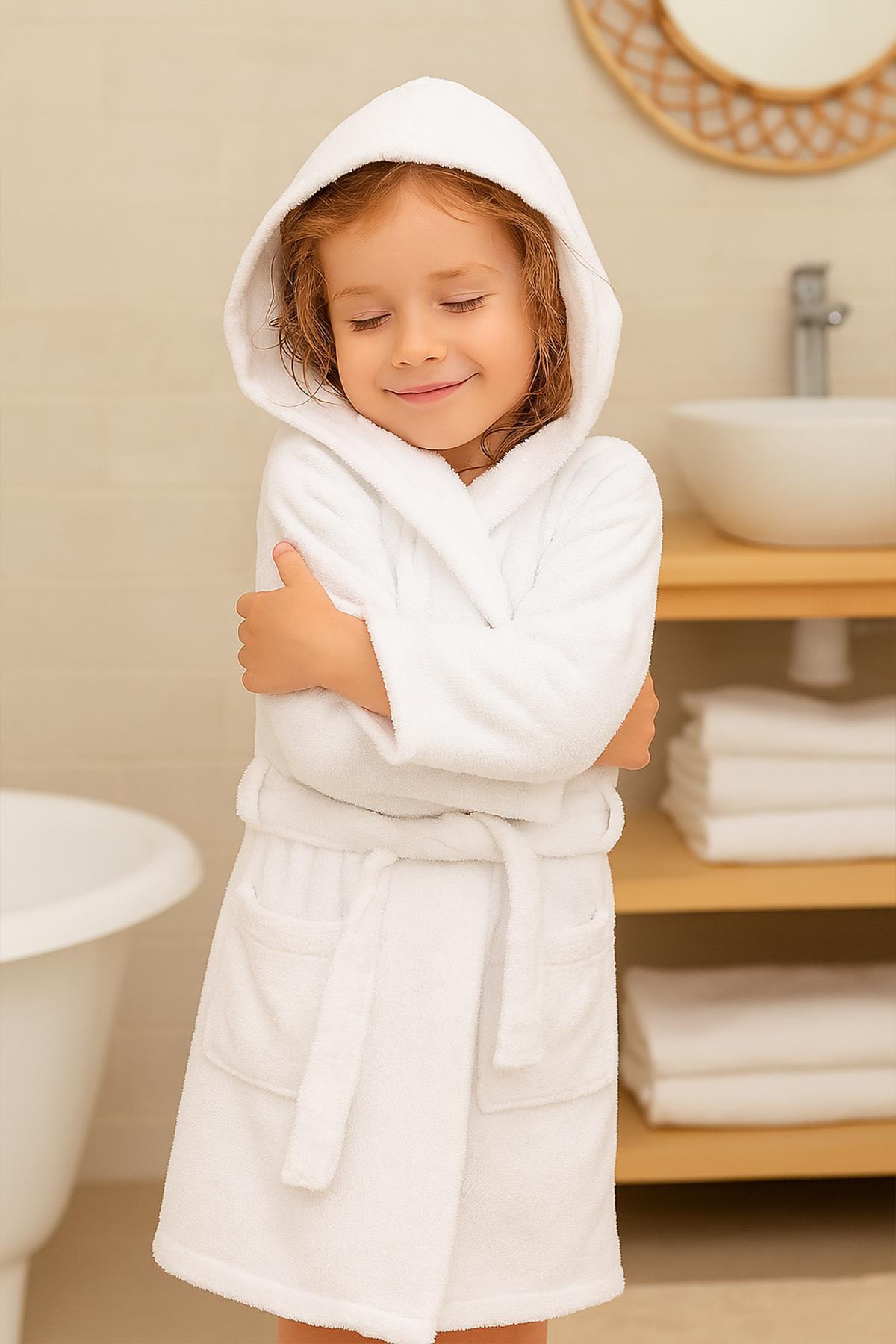 Ender Home CottonVerse Genç & Çocuk Kapşonlu Bornoz – %100 Pamuk, Unisex fotoğrafı 2 (önizleme)