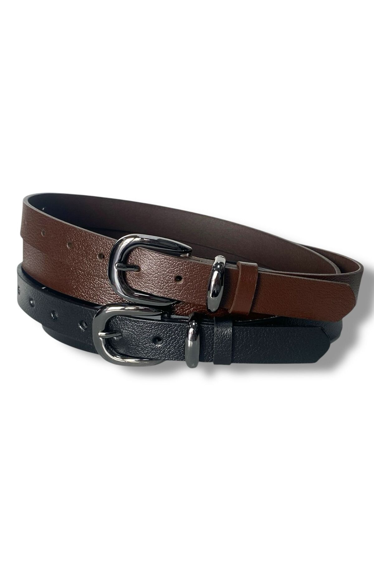 Gesa Erkek %100 Hakiki Deri Nikel Tokalı Ince Siyah-kahve 2'li Set Kemer 2.5 Cm görsel 5