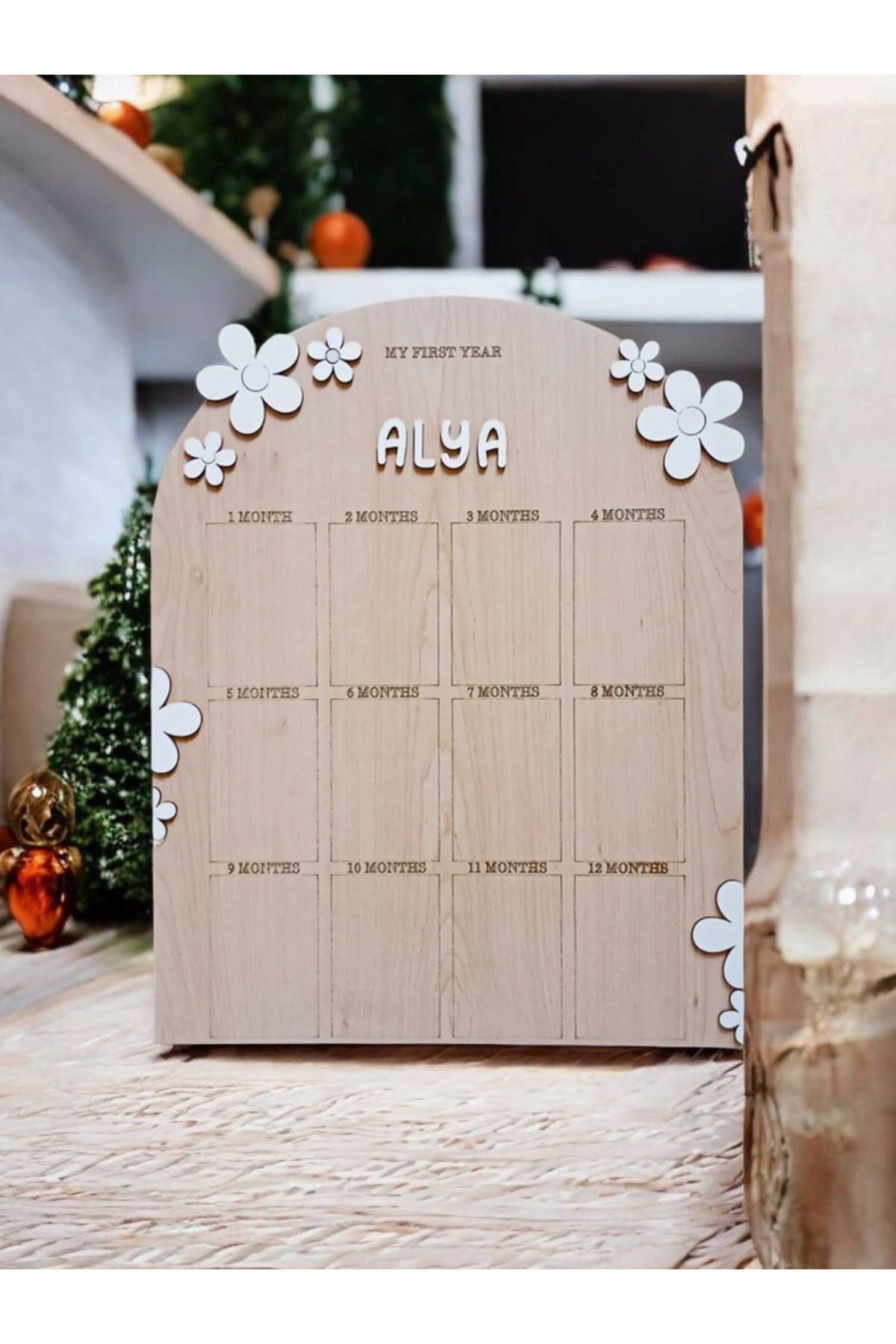 My Kids Room Kişiye Özel Doğum Günü 12 Ay 3D Papatya Temalı Ahşap Fotoğraf Panosu Büyük Boy fotoğrafı 3 (önizleme)