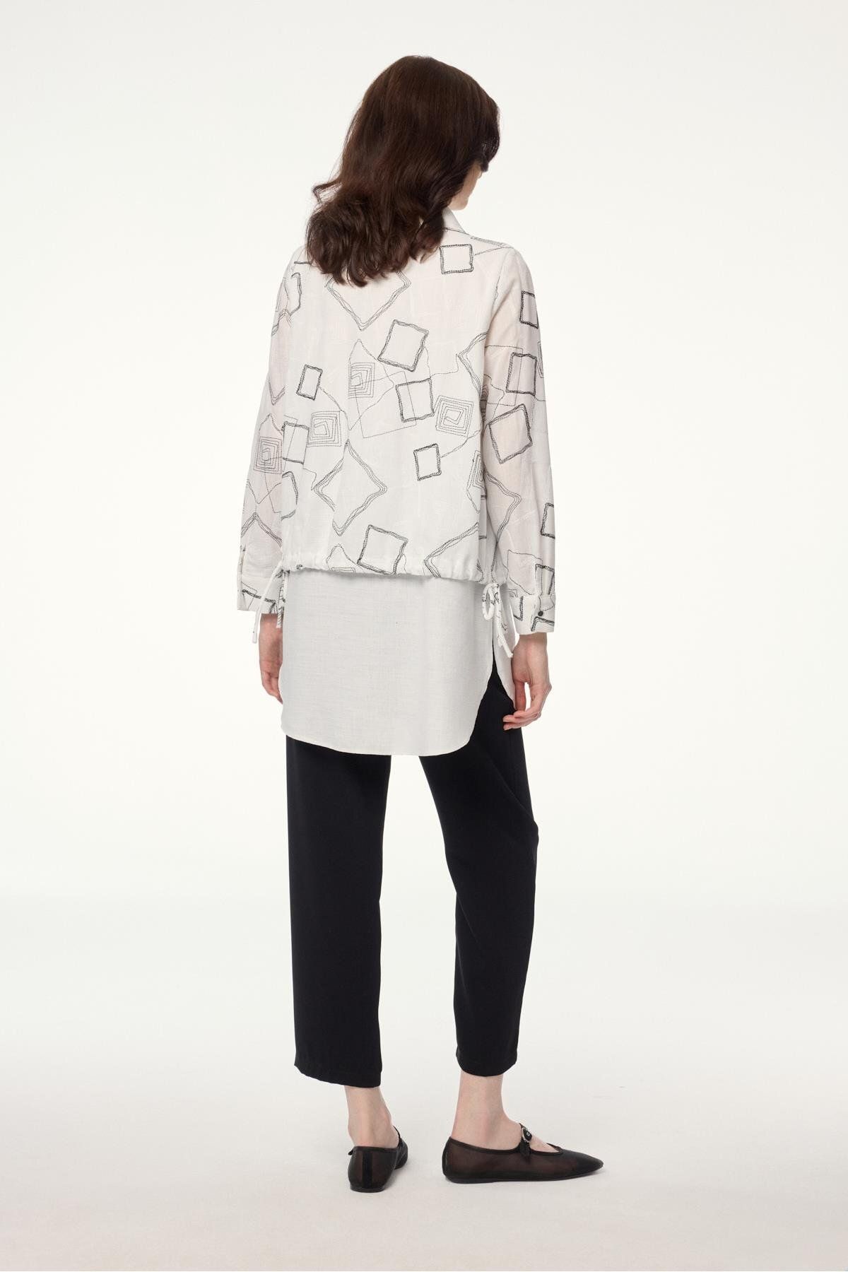 Zühre-Geometric Patterned Ecru Tunic with Accessories T-1574 7