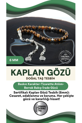 OSMANLI DEĞERLİ TAŞ Sertifikalı Kaplan Gözü Doğaltaş Tesbih 6 Mm, T204