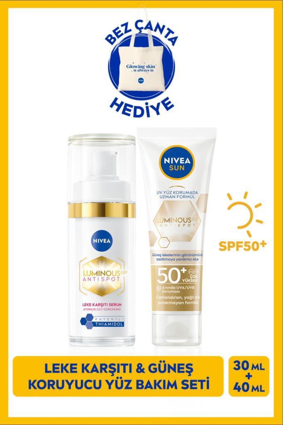 NIVEA SUN SPF50+ Luminous630 Yüz Kremi 40ml Ve Thiamidol Etkili Leke Karşıtı Serum 30ml, Çanta Hediyeli — SET.NVE.1045