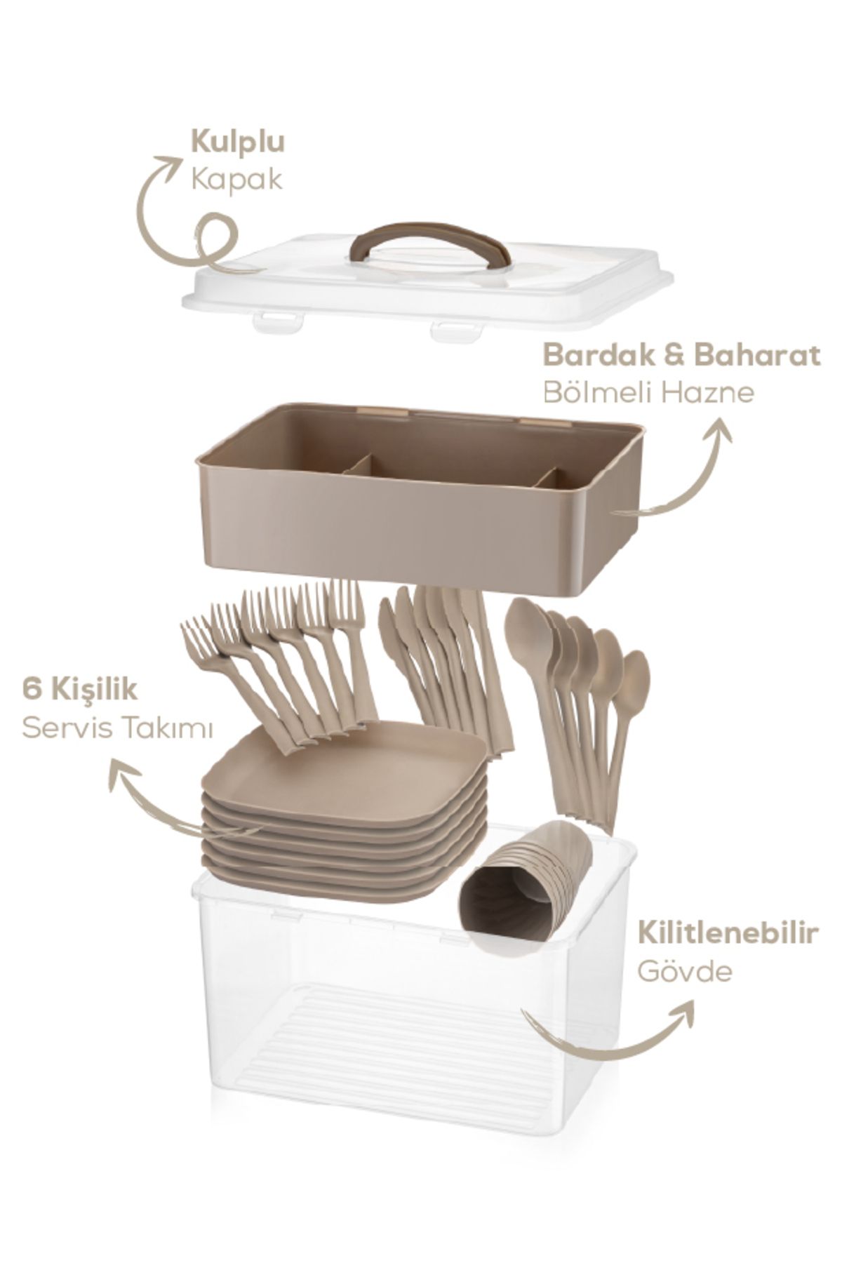 Vienev-33 Piece Picnic Set for 6 People Beige 2