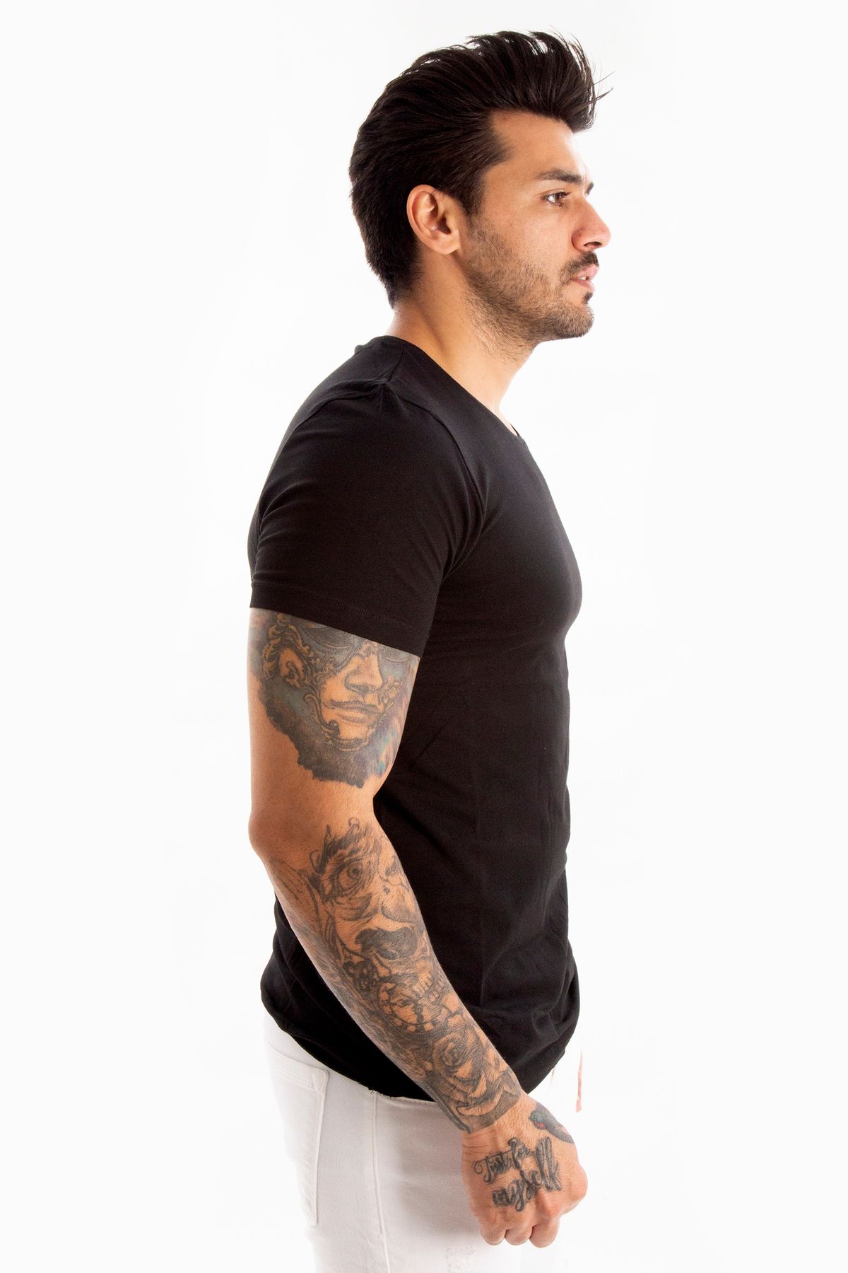 DeepSEA-Tricou negru pentru bărbați/unisex, slim fit, slim, cu decolteu, din bumbac, lycra, de bază 1801131 4