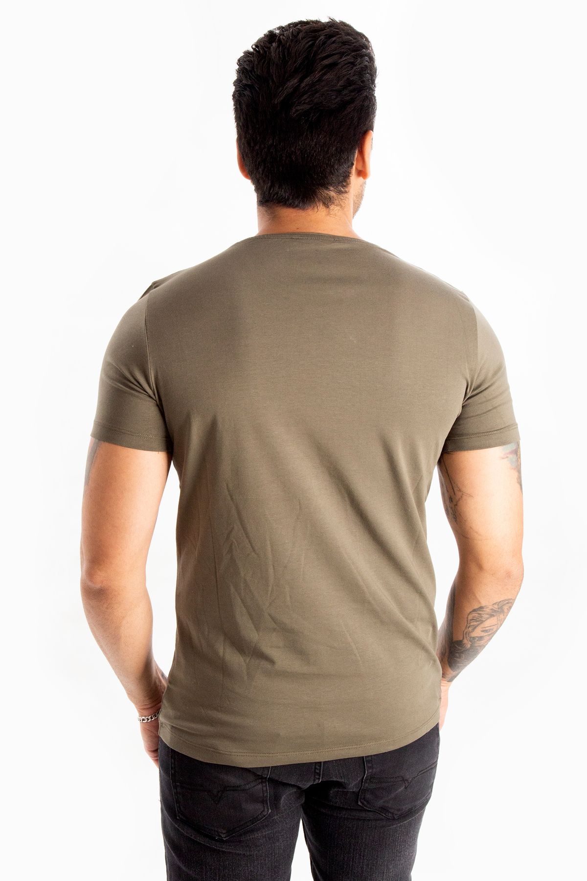 DeepSEA-Tricou de bază kaki pentru bărbați/unisex, slim fit, cu decolteu, din bumbac, lycra, 1801131 5