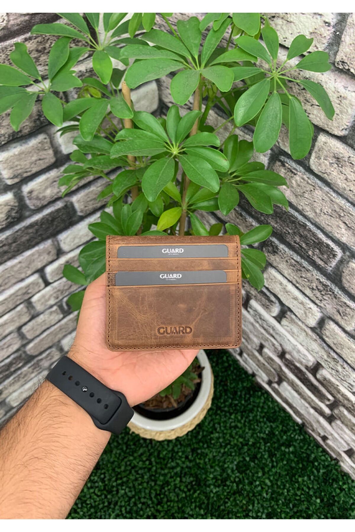 GUARD-Crazy Tan Pat Design Genuine Leather Card Holder Men's / Women's P5239 6