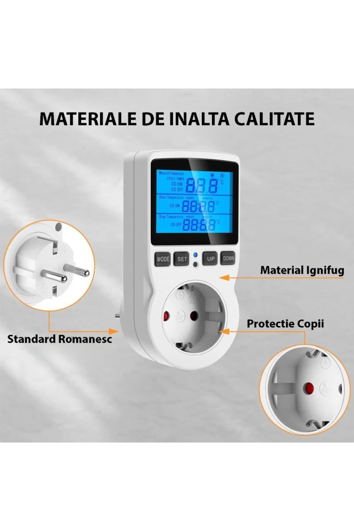 miraza-Thermostat Socket, Illuminated Display, Programmable, Air Conditioning Automation, Temperature Probe 1.7M 5