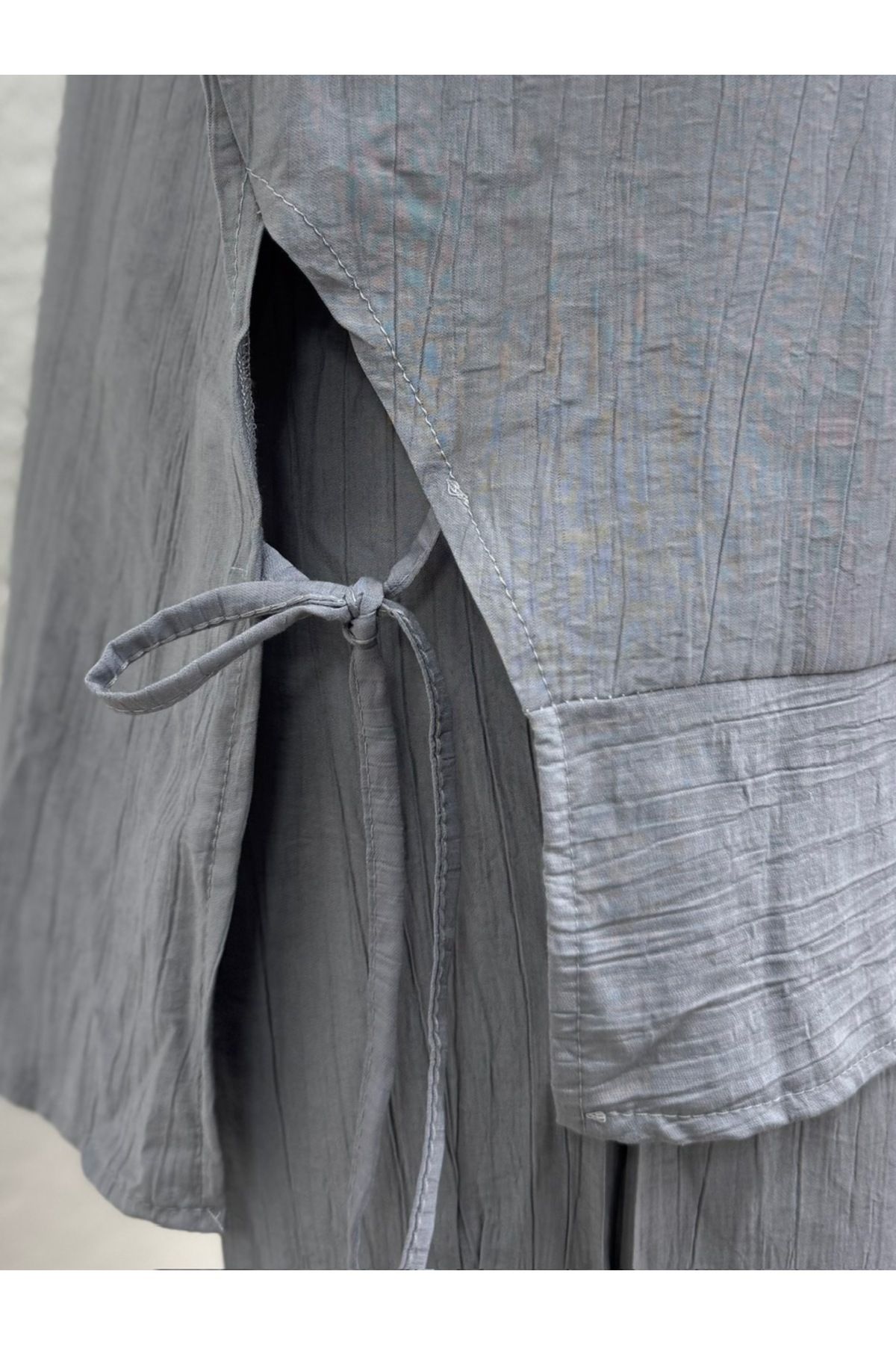 MİHRA STORE-Glarus Side Drawstring Buttoned Wrinkled Strawberry Suit-Mf458 Gray 2