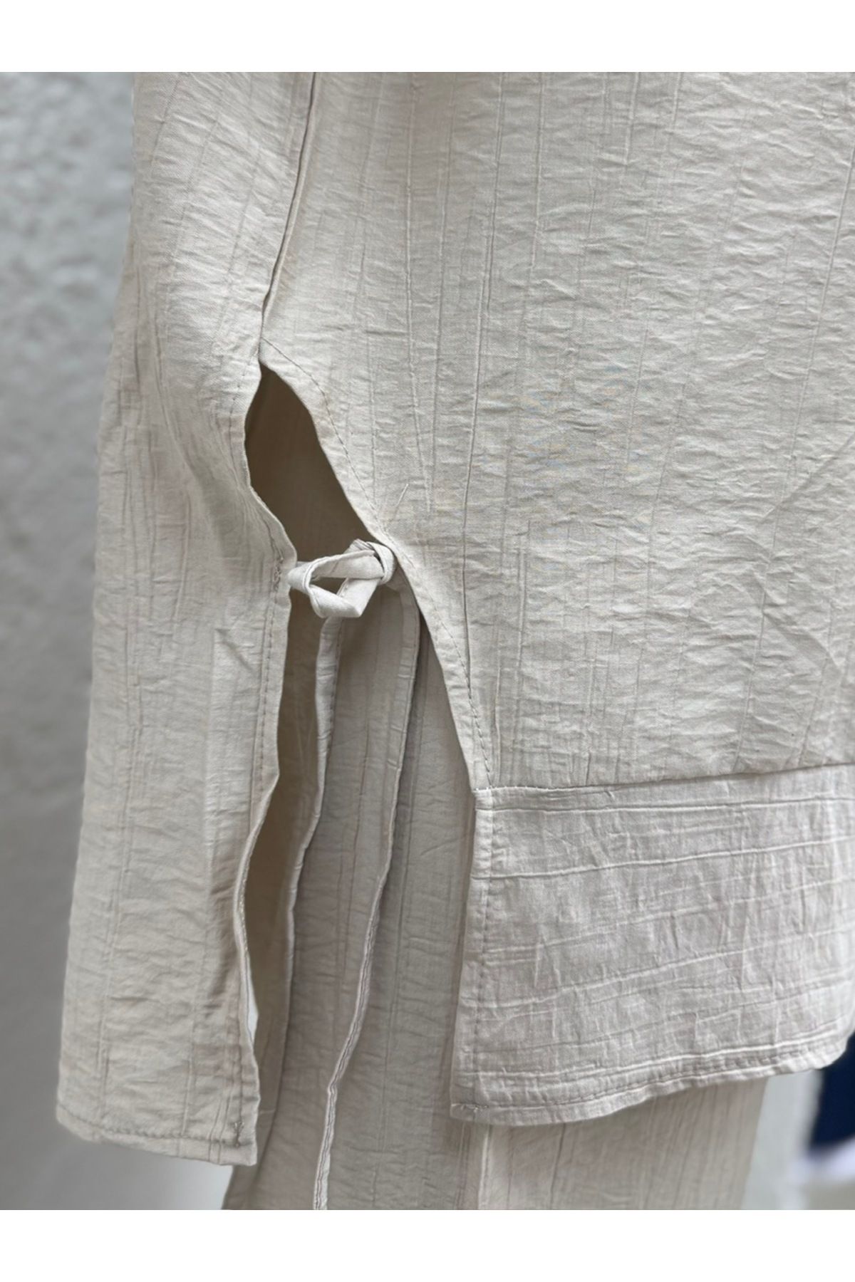 MİHRA STORE-Glarus Side Drawstring Buttoned Wrinkled Strawberry Suit-Mf458 Stone 2
