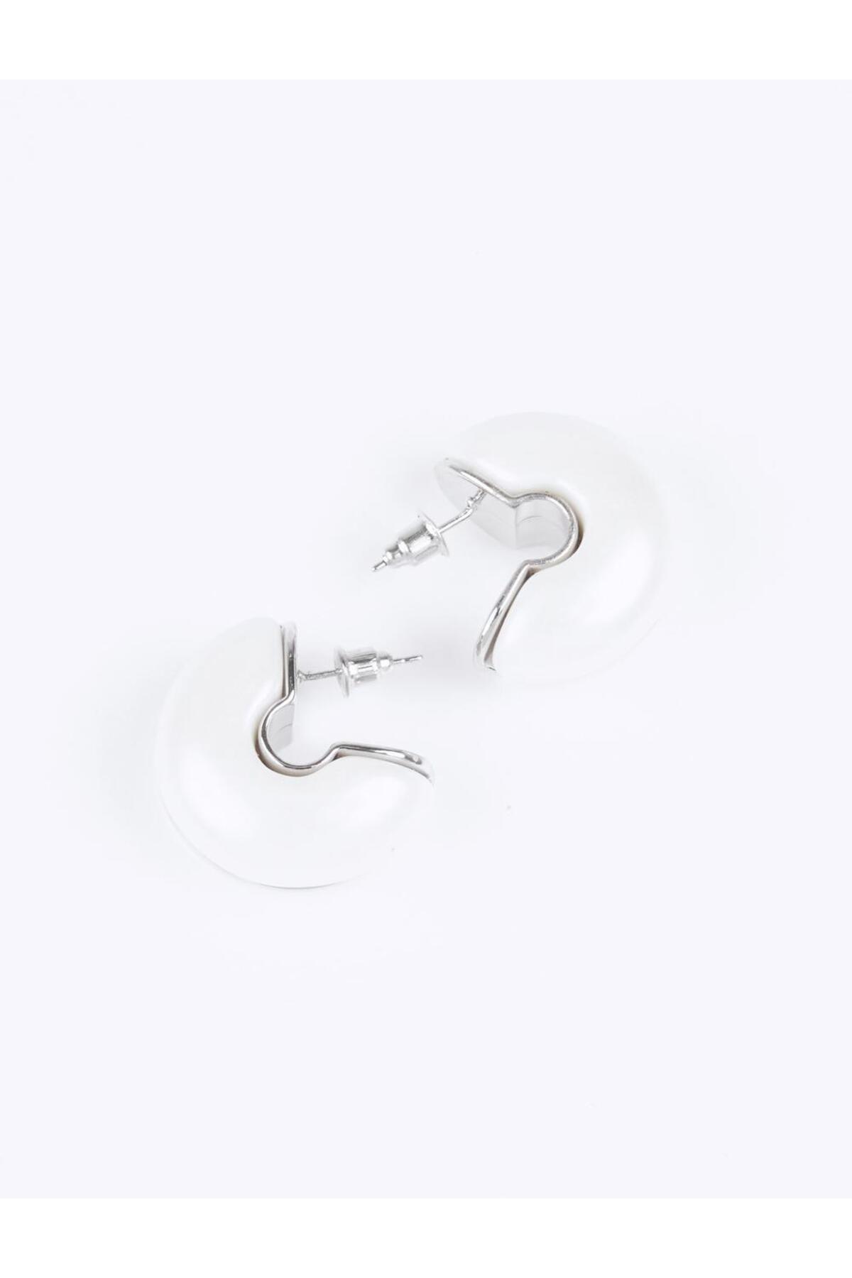 Jimmy Key-Silver Color Thick Hoop Figured Earrings 3