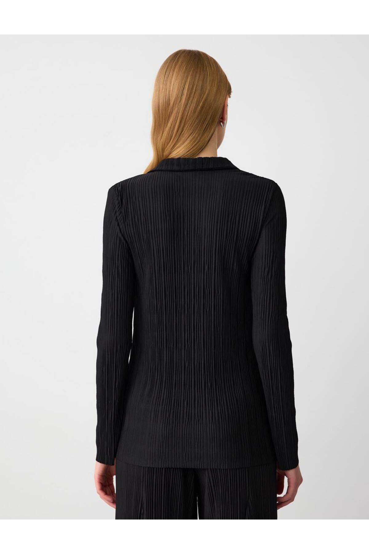 Jimmy Key-Cămașă neagră cu mânecă lungă tricotată slim fit 6