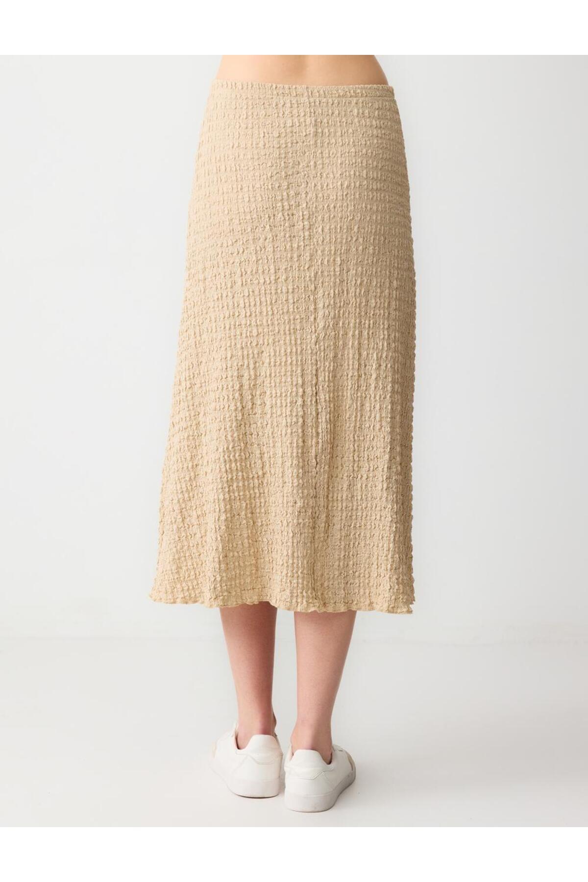 Jimmy Key-Beige Textured Midi Skirt 6