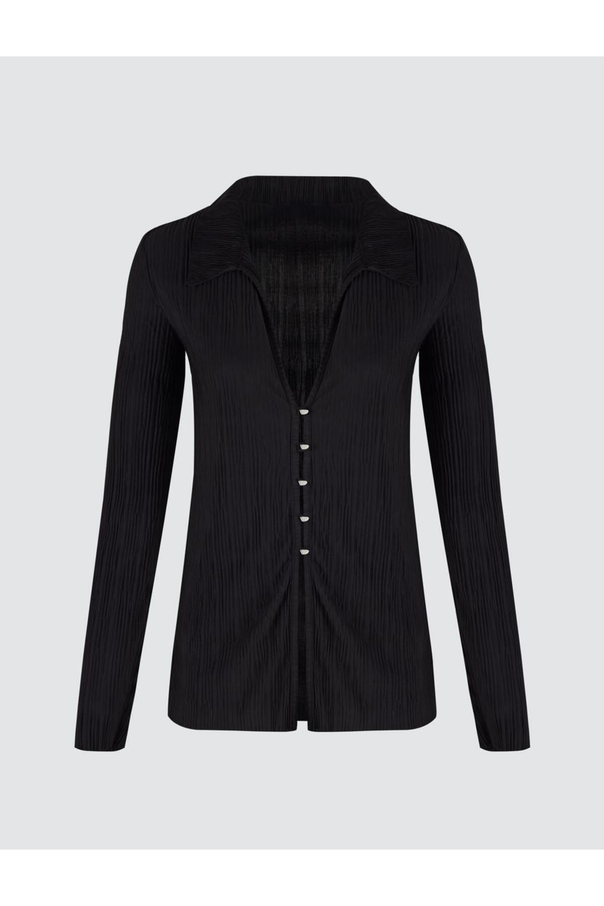 Jimmy Key-Cămașă neagră cu mânecă lungă tricotată slim fit 7