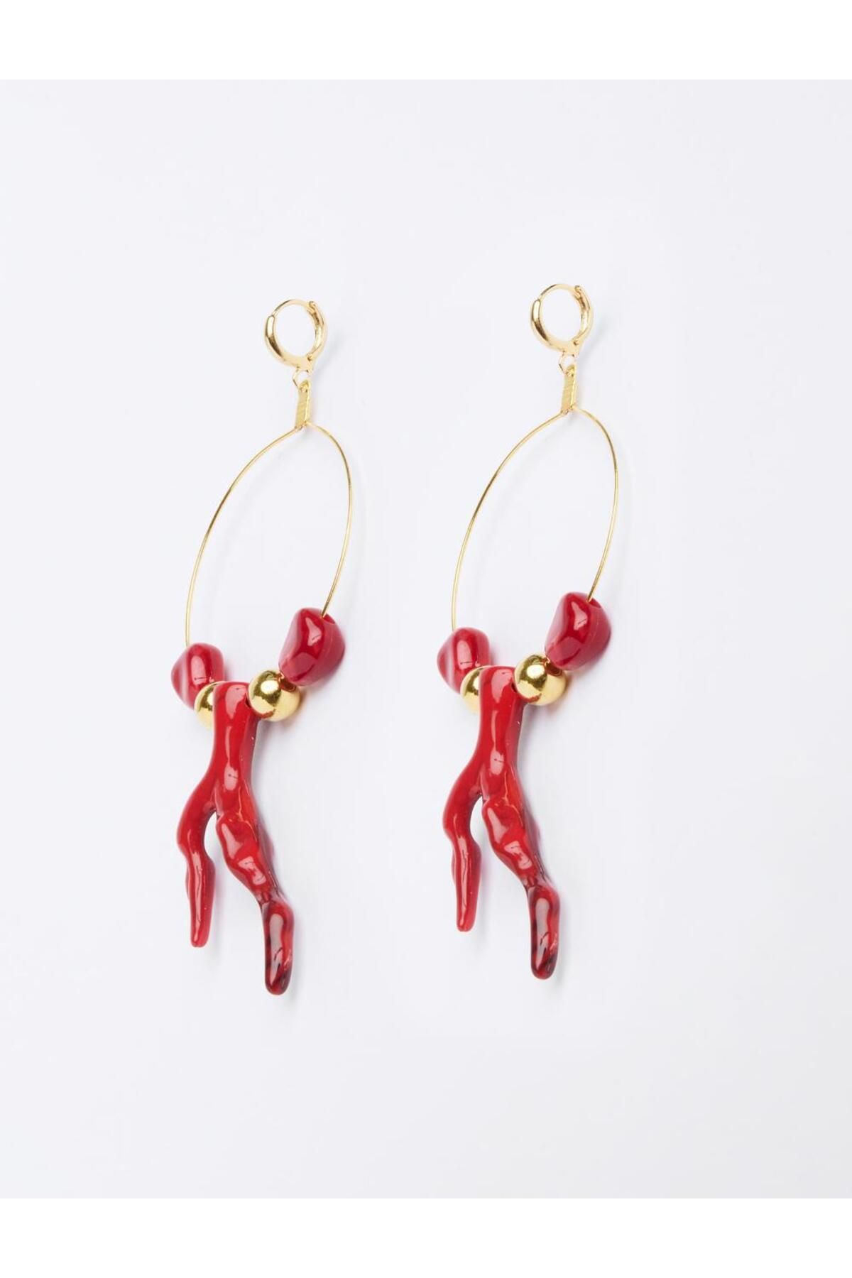 Jimmy Key-Red Asymmetrical Figured Hoop Earrings 3