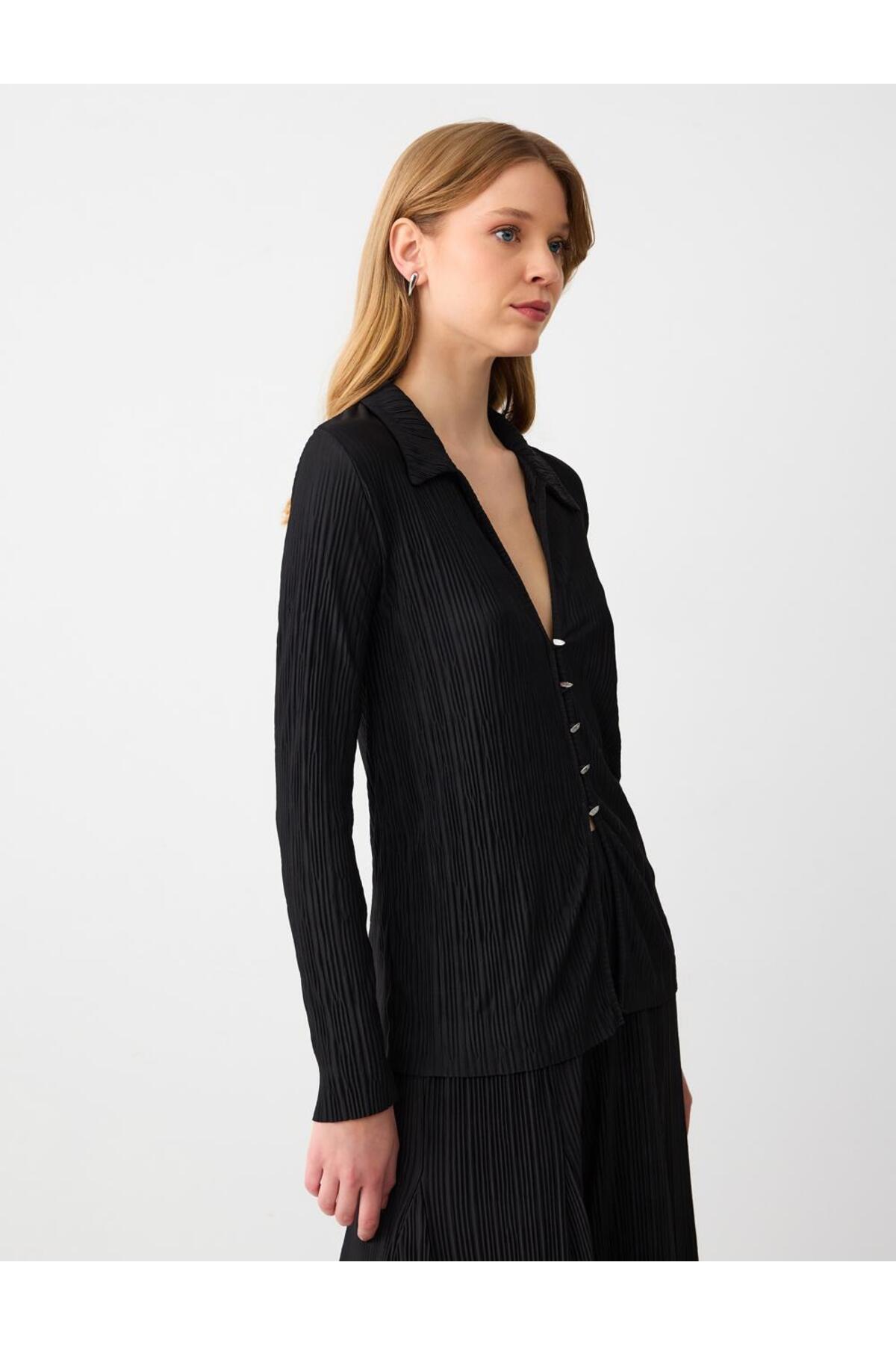 Jimmy Key-Cămașă neagră cu mânecă lungă tricotată slim fit 4