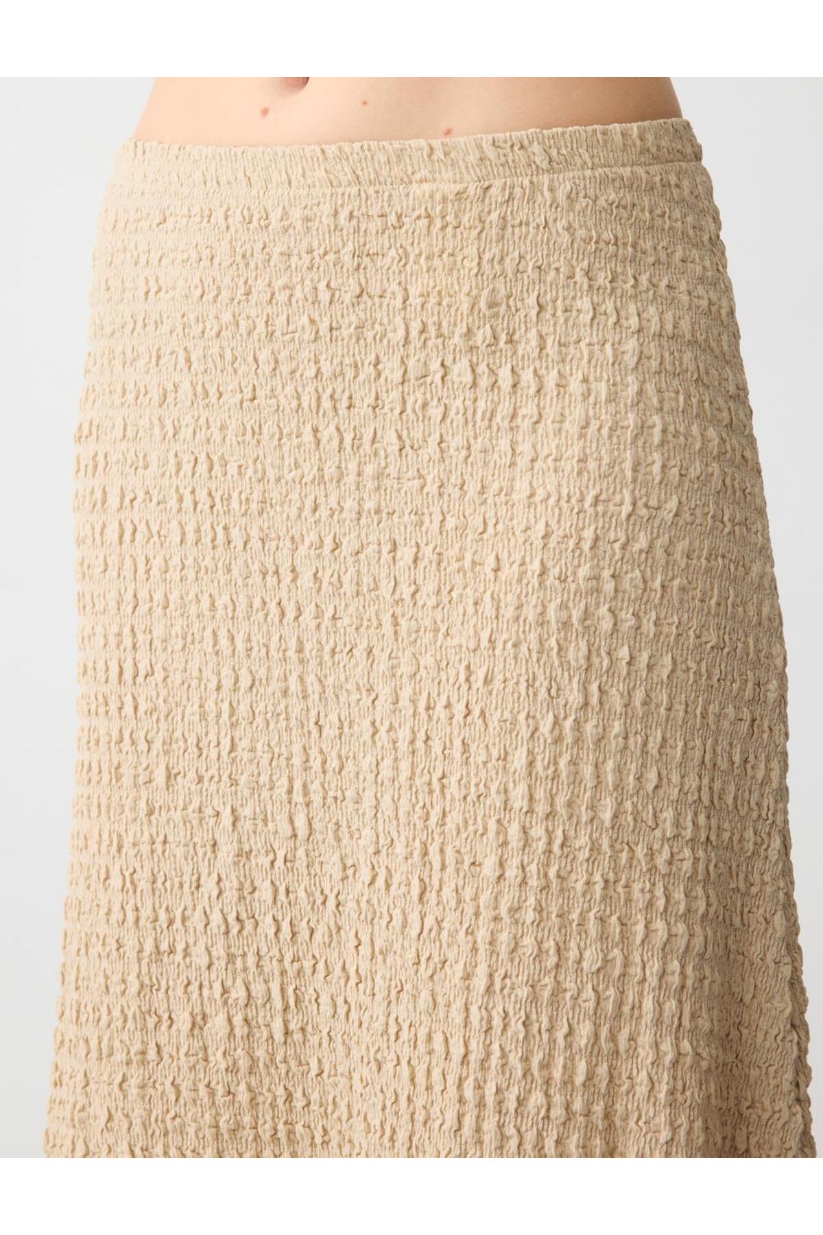 Jimmy Key-Beige Textured Midi Skirt 5
