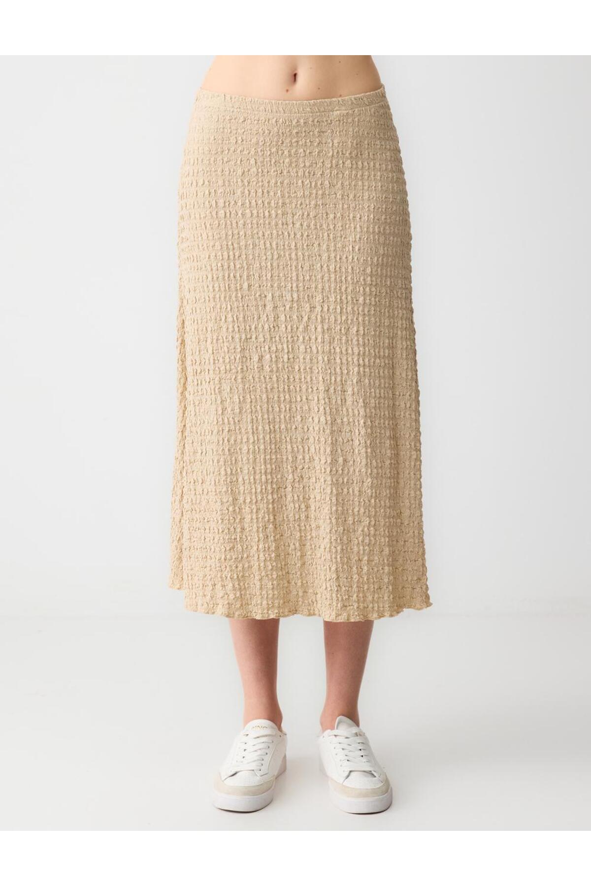 Jimmy Key-Beige Textured Midi Skirt 4