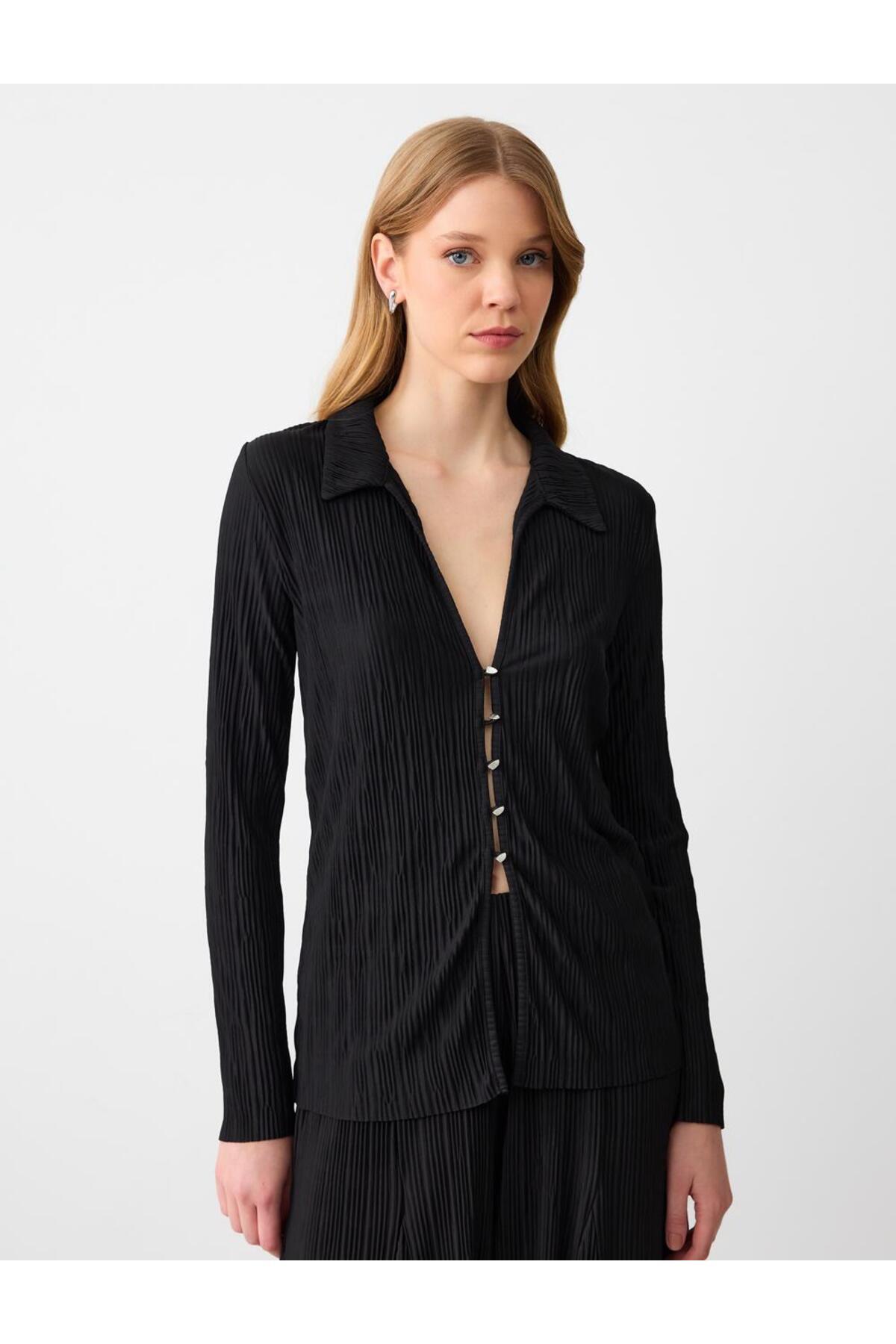 Jimmy Key-Cămașă neagră cu mânecă lungă tricotată slim fit 3