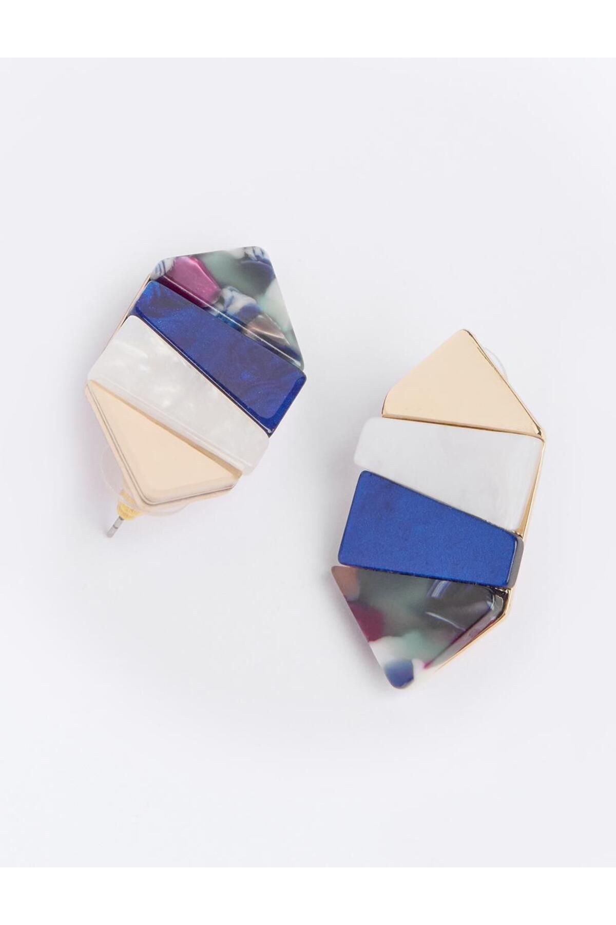 Jimmy Key-Blue Color Block Asymmetrical Patterned Earrings 3