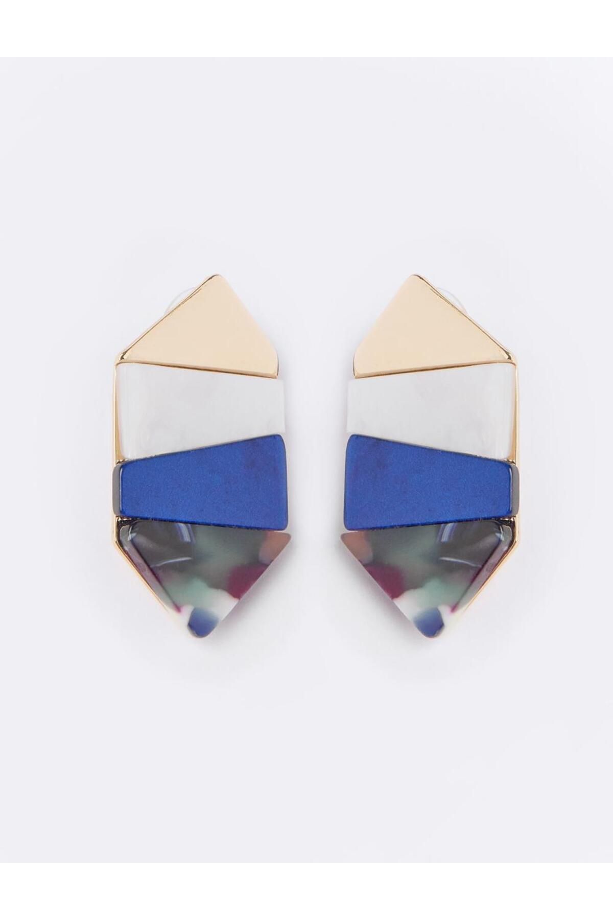 Jimmy Key-Blue Color Block Asymmetrical Patterned Earrings 2