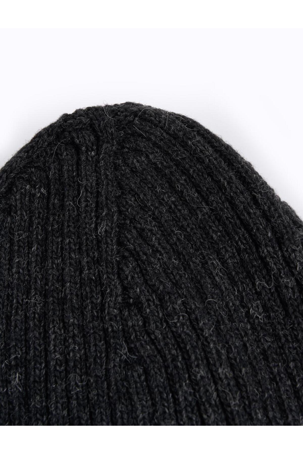 Jimmy Key-Anthracite Melange Knitted Patterned Wool Beret 4