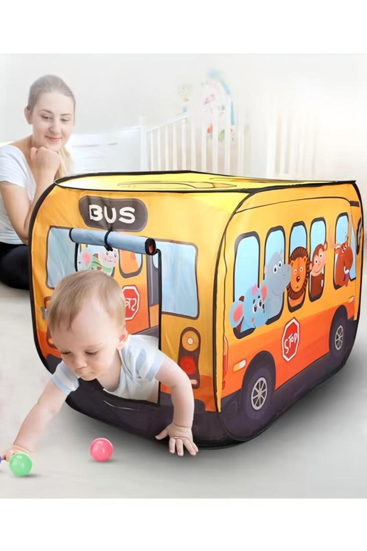 خيمة حافلة صفراء مع حقيبة حمل خيمة داخلية منبثقة للأطفال