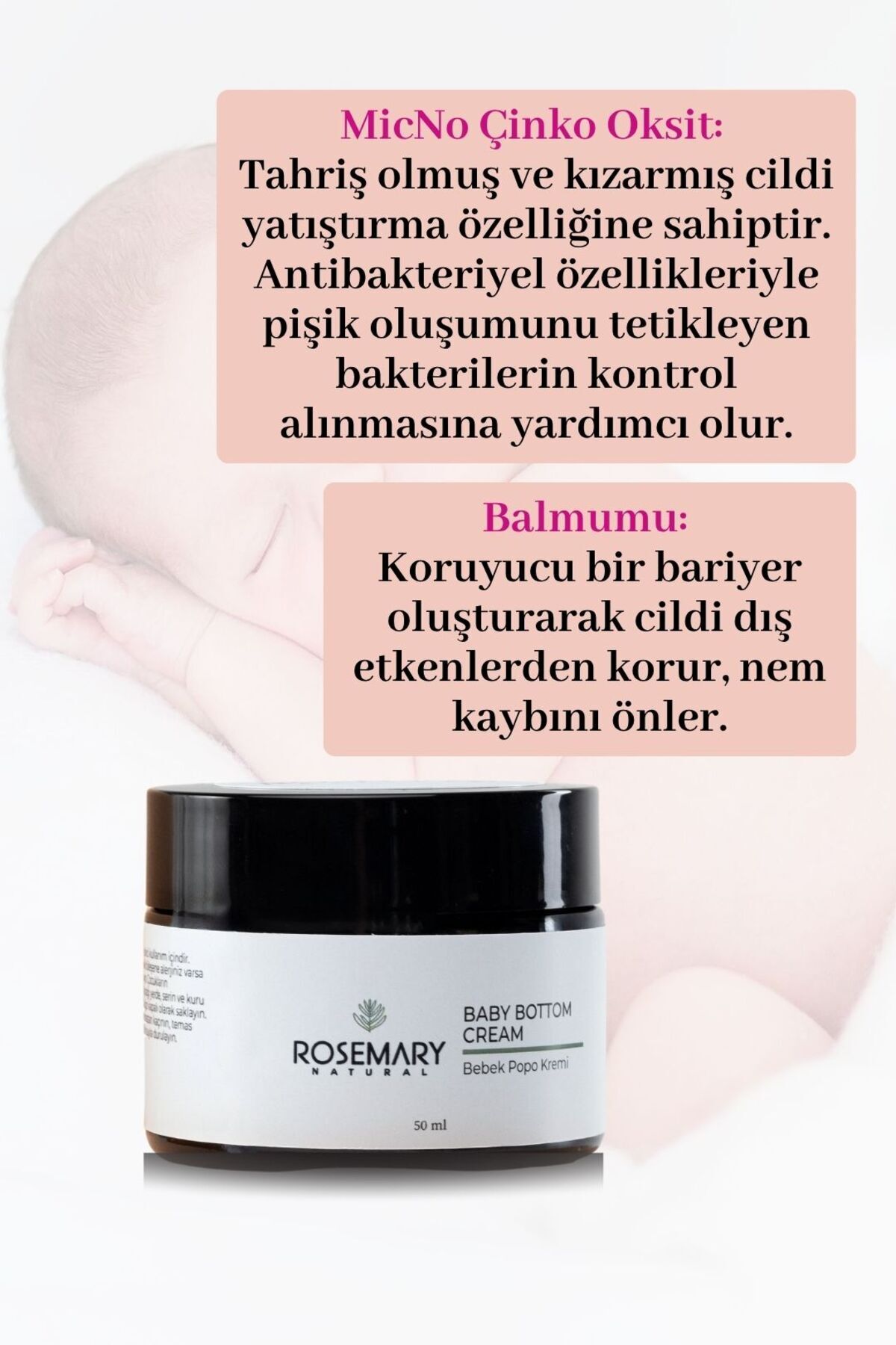 Rosemary Natural Bebek Popo Kremi 50 ml Bez Bölgesi Bakımı Doğal Pişik Kremi fotoğrafı 4 (önizleme)