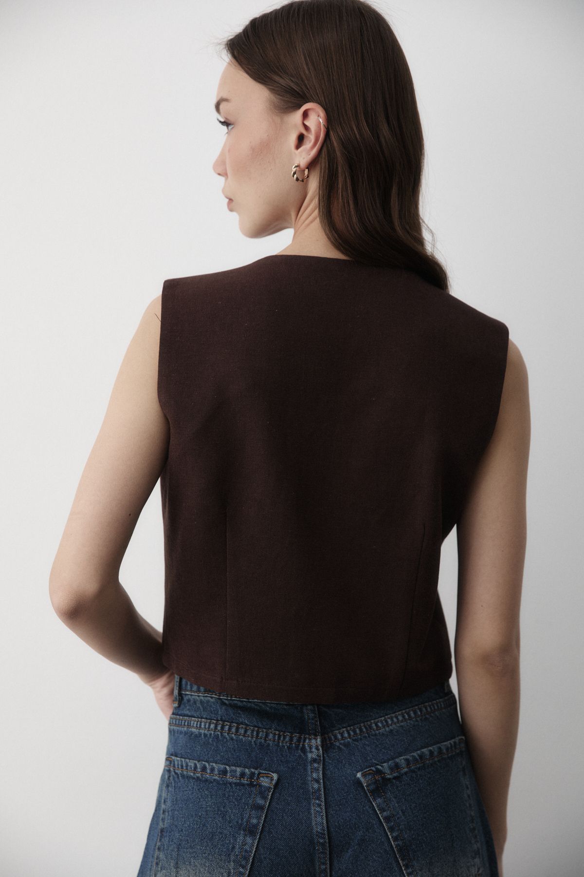 JASTE-Women's Brown Tie-Up Linen Vest 6