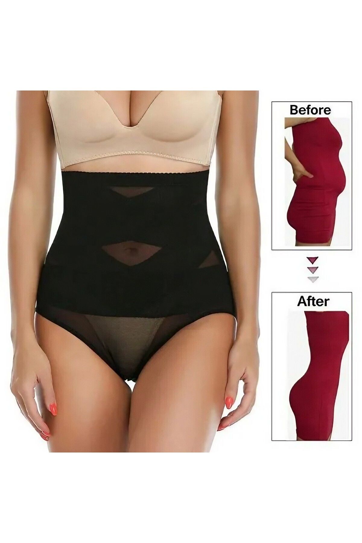 Optim Solution-Lenjerie Modelatoare pentru Abdomen, cu Talie Inalta si Corset, Negru, Push-Up, Marimea M 5