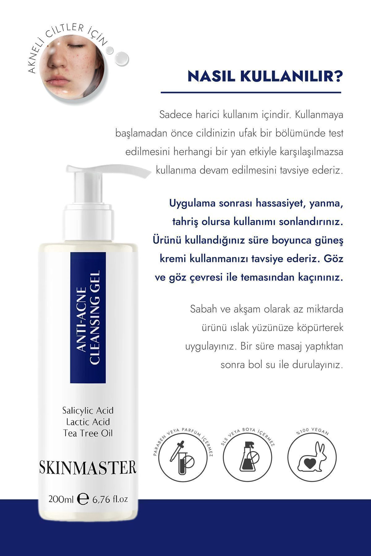 Akne ve Siyah Nokta Karşıtı Sebum Dengeleyici Yüz Temizleme Jeli (bha +lactic Acid +tea Tree Oil) — S0000019 — تصویر 5 از 5