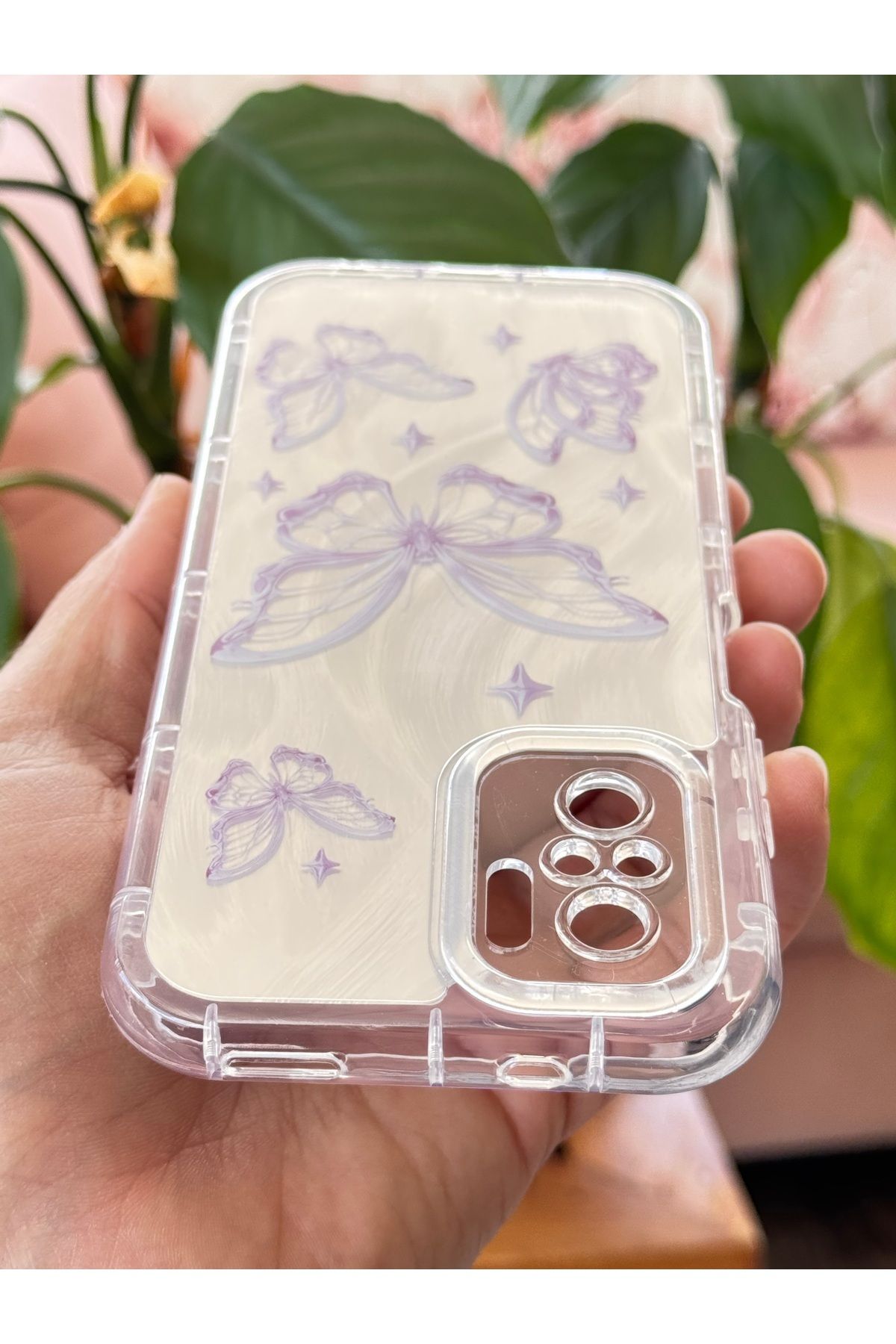 Fibaks-Redmi Note 10 - Note 10S Case Plug-In Camera Protected Glossy Hologram Butterfly Pattern Shock Absorbing 7