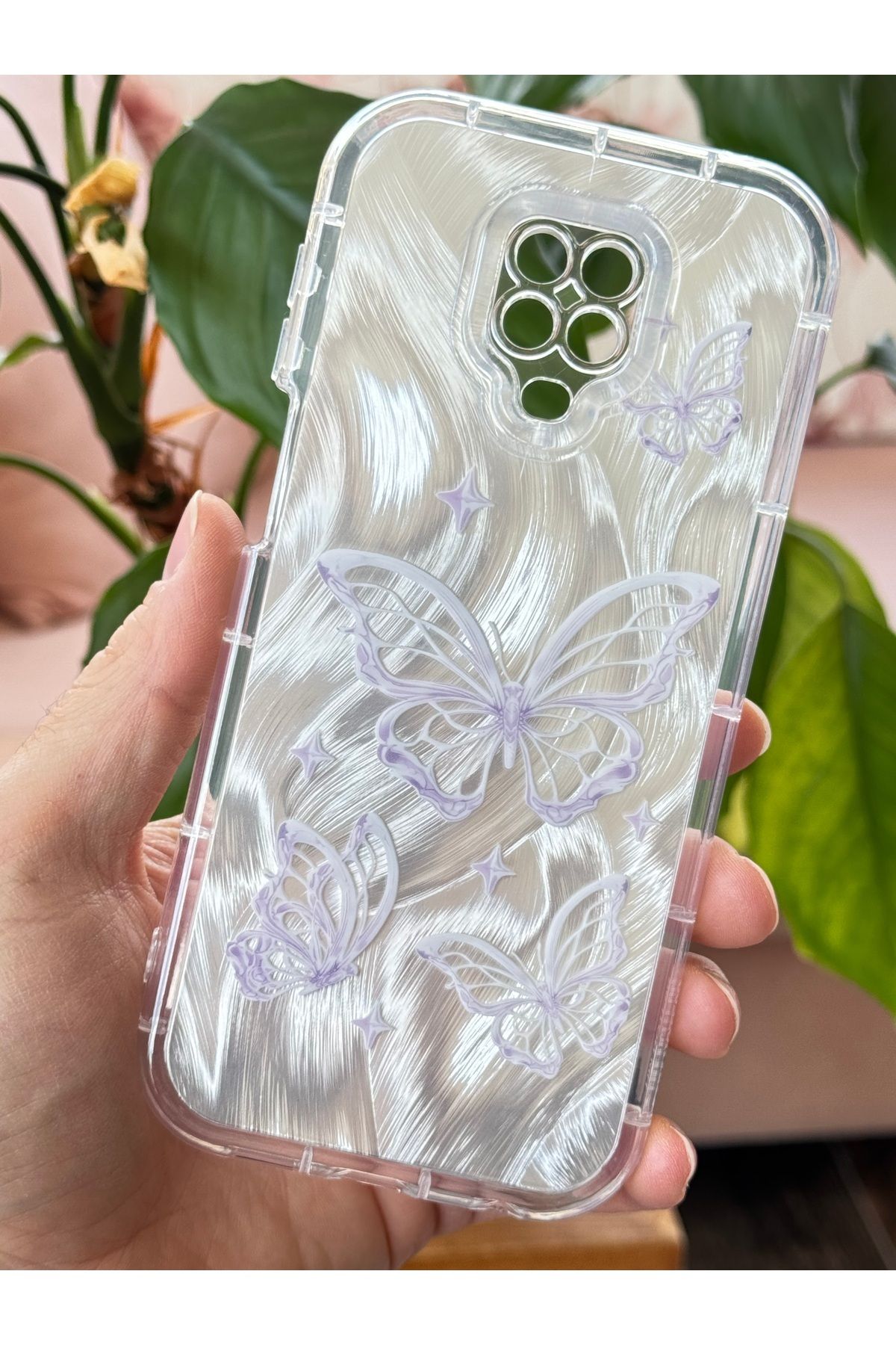 Fibaks-Redmi Note 9S - 9 Pro Case Plug-In Camera Protected Glossy Hologram Butterfly Pattern Shock Absorbing 4