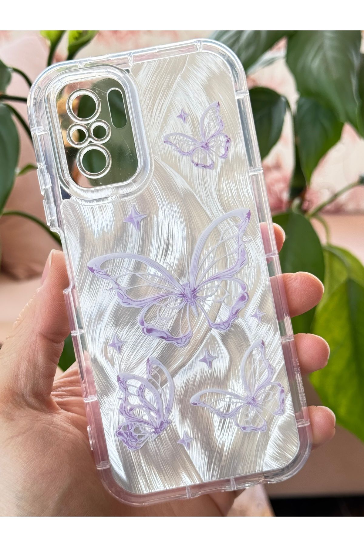 Fibaks-Redmi Note 10 - Note 10S Case Plug-In Camera Protected Glossy Hologram Butterfly Pattern Shock Absorbing 4