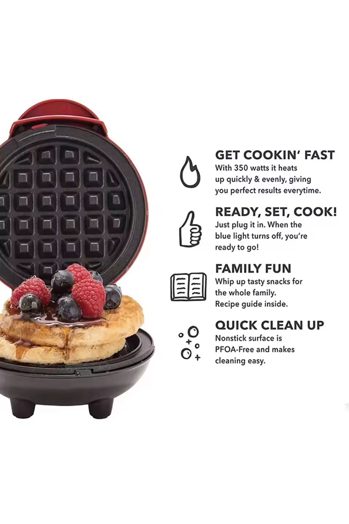 Choice-Red Eu 1pcs Versatile Mini Waffle Maker With A Non-stick Surface For Breakfasts Compact Roaster 4