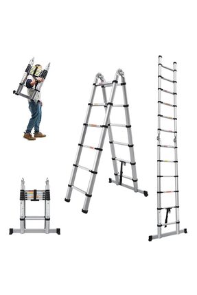 Genel Markalar A Tipi Çift Yönlü Teleskopik Merdiven 7+7 4,4 Mt Alüminyum (2,...
