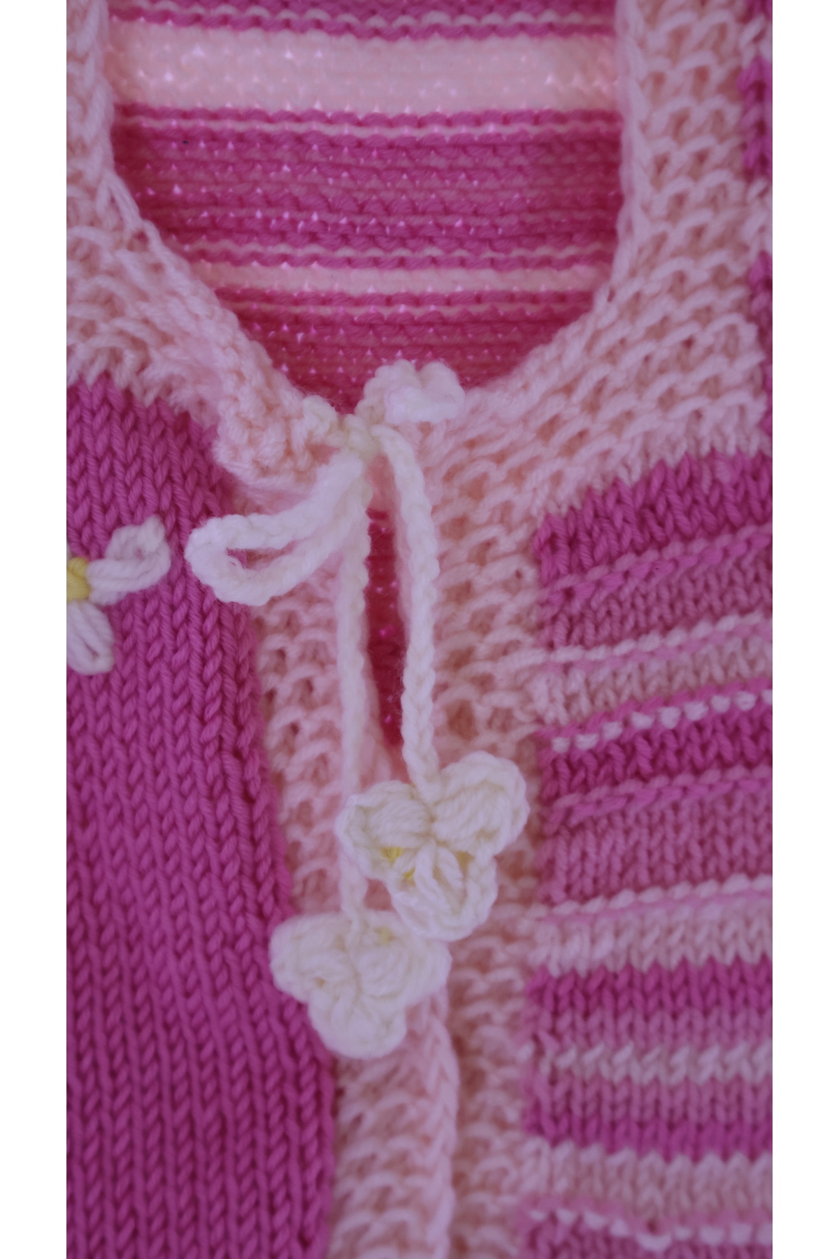 Mersin Alzheimer Derneği Pembe Tonlarında Çiçek Desenli Kız Çocuk 3-6 ay El Örgüsü Yelek 32*26 cm fotoğrafı 4 (önizleme)