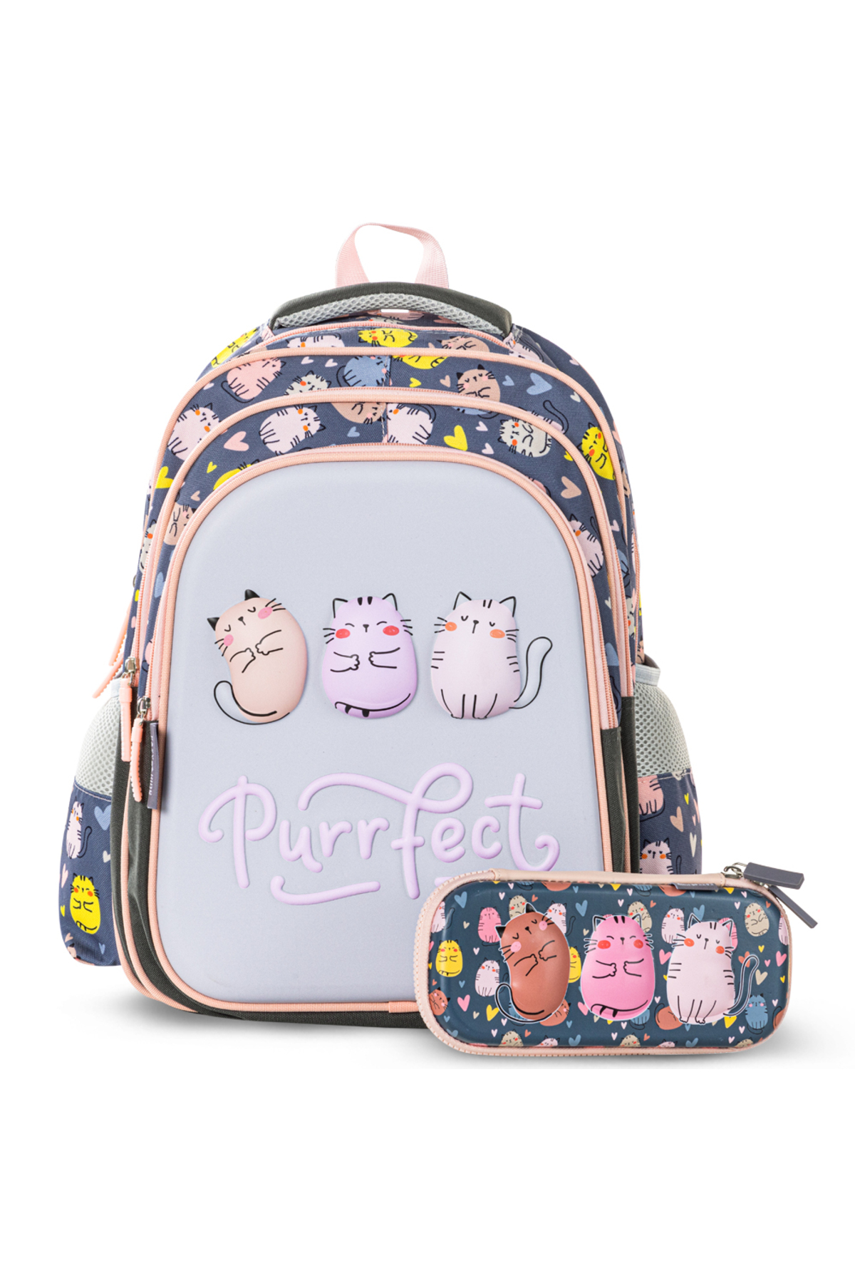 Eazy Kids School Bag w/ Pencil Case 16" - Purrfect Grey