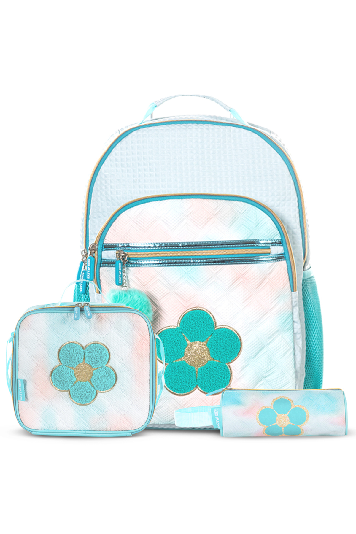 Eazy Kids 18" Set of 3 Backpack w/ Lunch Bag and Pencil Case - Flora Green
