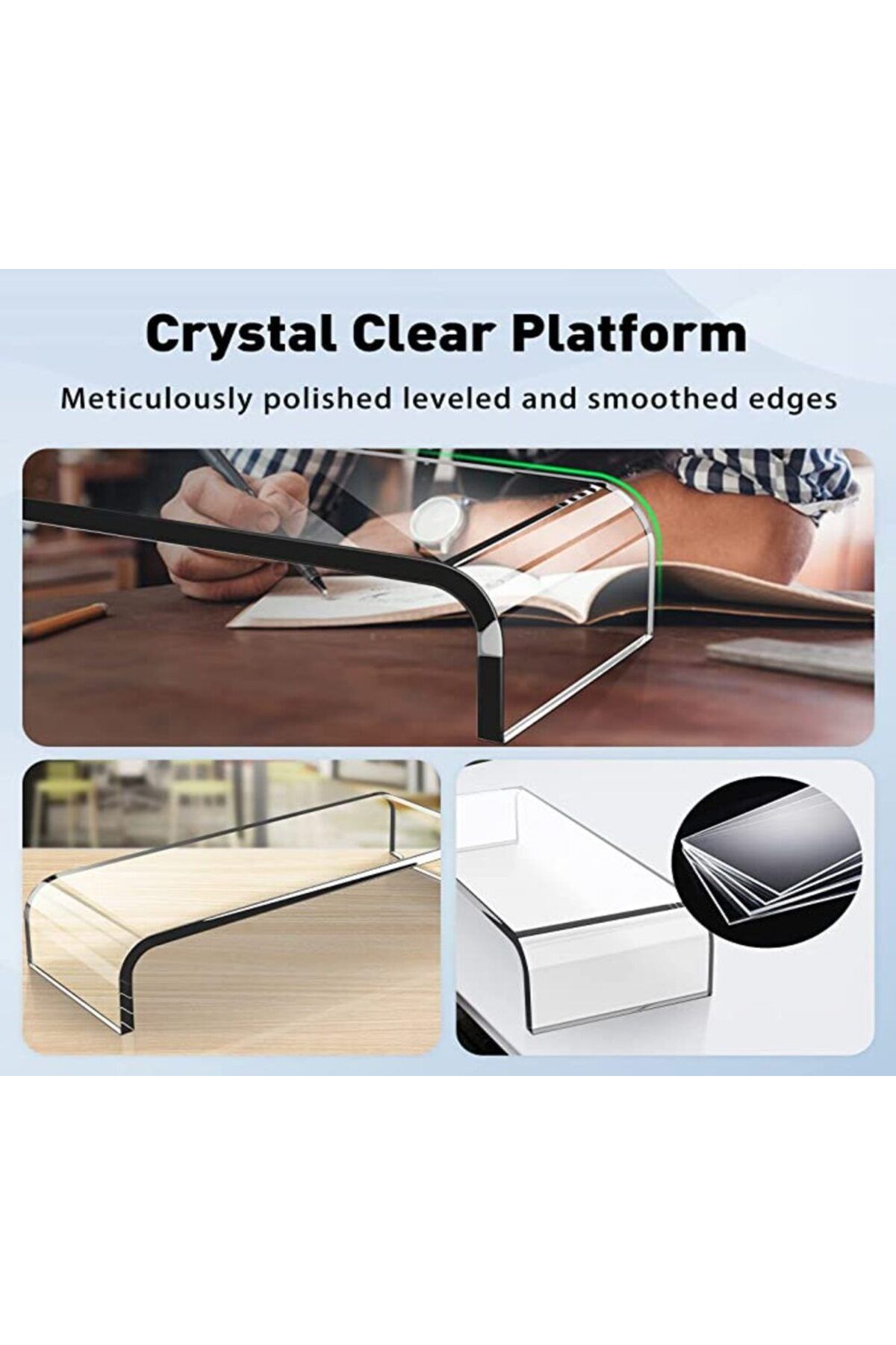 SMARTPOINTS-Premium Acrylic Monitor Stand, Custom Size Monitor Riser/Computer Stand for Home Office Business w/S 2