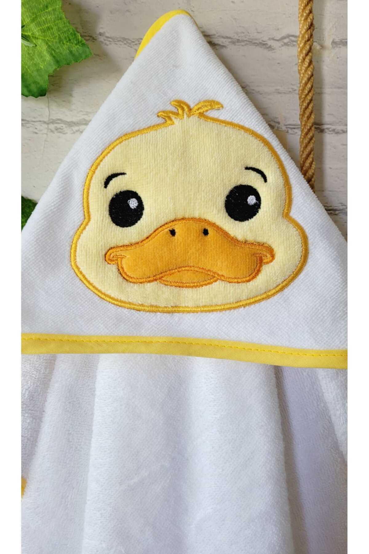 Alpar Tekstil %100 Pamuklu Yumuşacık Kız-erkek Yenidoğan/bebek Banyo Kundak Havlusu Beyaz/ördek fotoğrafı 5 (önizleme)