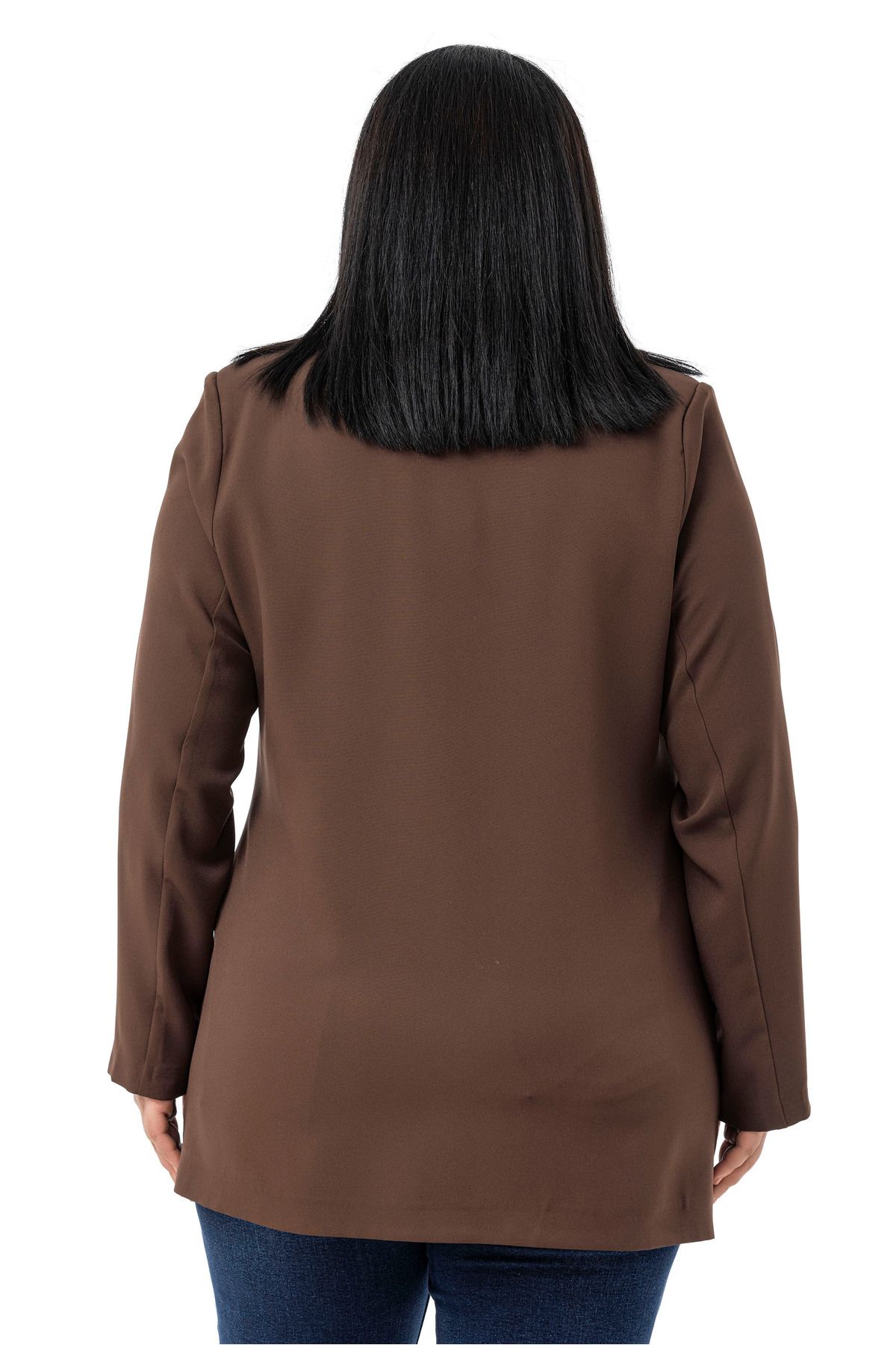 DISENTIS MODEST-Plus Size Covered Button Double Breasted Brown Unlined Jacket 3