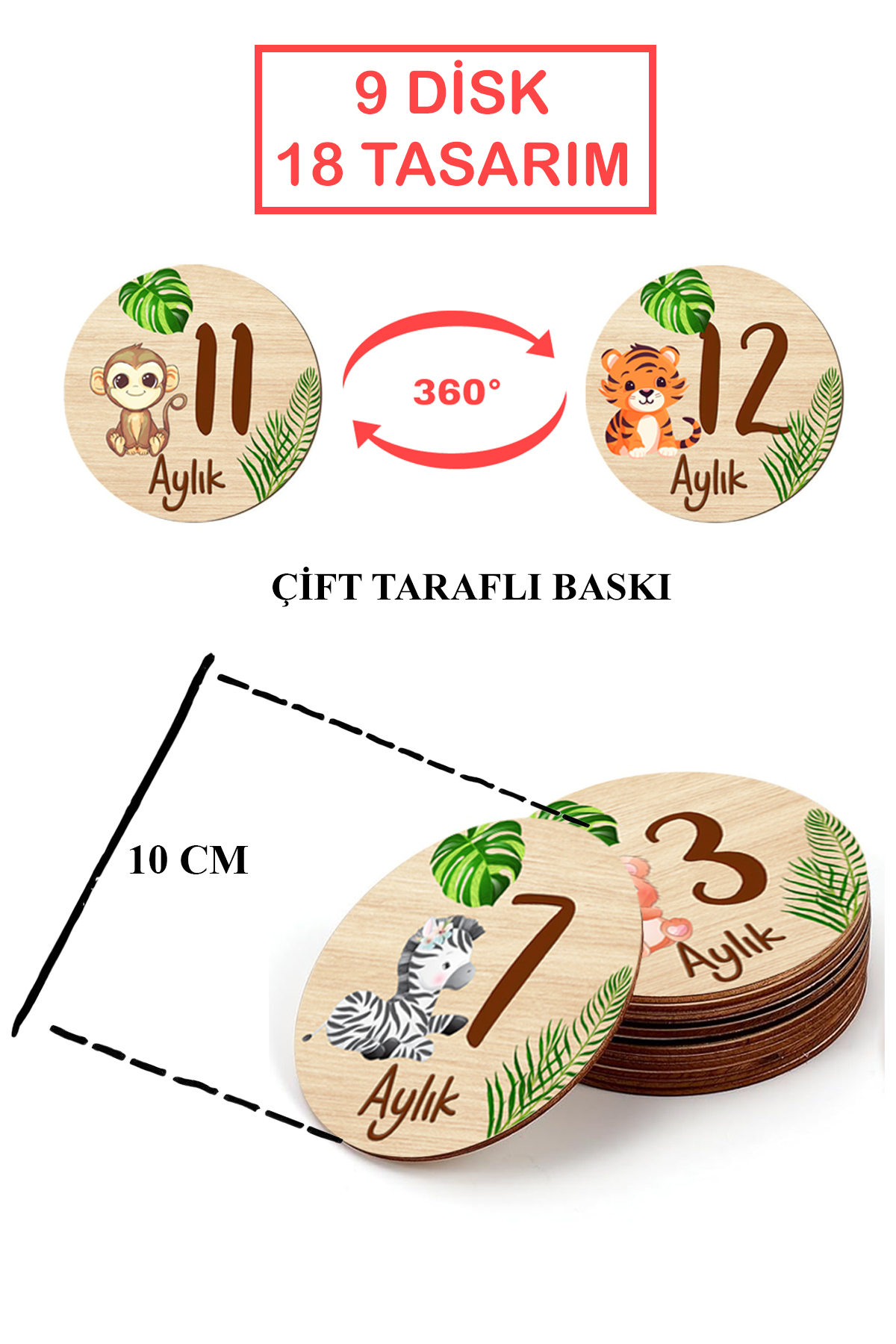 Moky Design Bebek Aylık Anı Kartları Ahşap, Hediyelik Yenidoğan Doğum Konsept Fotoğraf Diski, 18 Tasarım, 10 Cm fotoğrafı 3 (önizleme)