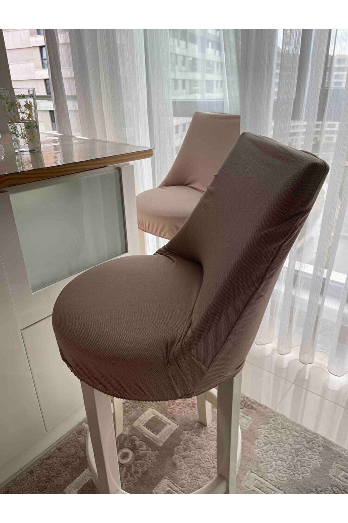 Faiend-Lycra Oval Chair Cover Round Chair Cover Balpetek Gray 5