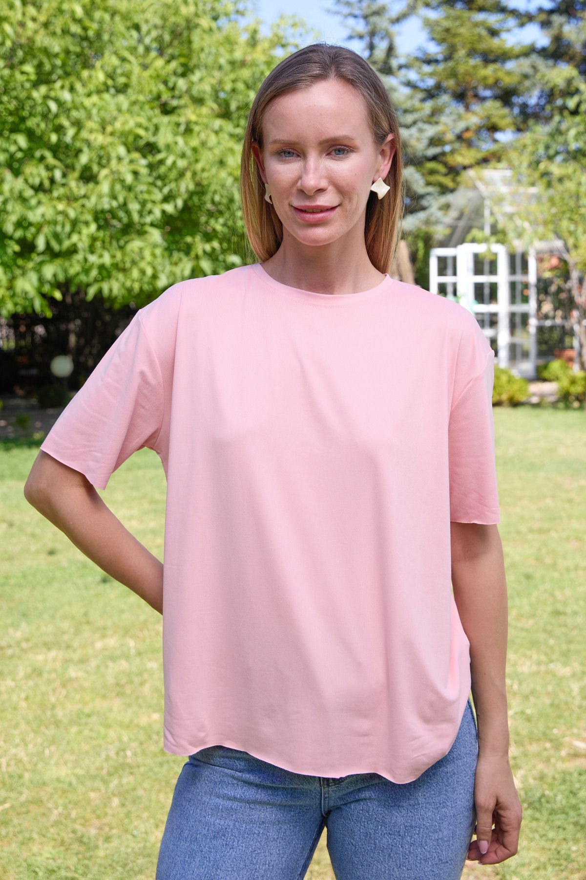 Fulla Moda-Μπλουζάκι Basic Μπλούζα Στρογγυλή Λαιμόκοψη Oversize Modal 3