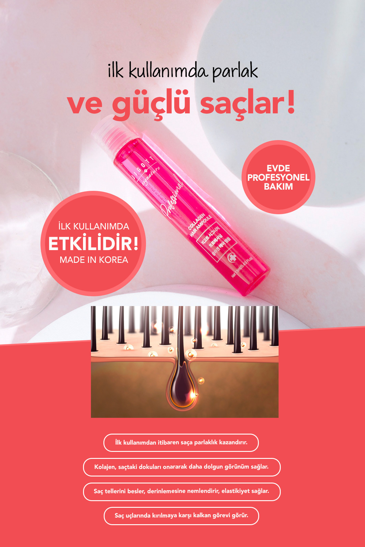 Kolajen İçeren Konsantre Saç Bakım Serumu Jigott Professional Collagen Hair Ampoule 13 ml — 88095412827J8 — تصویر 3 از 6